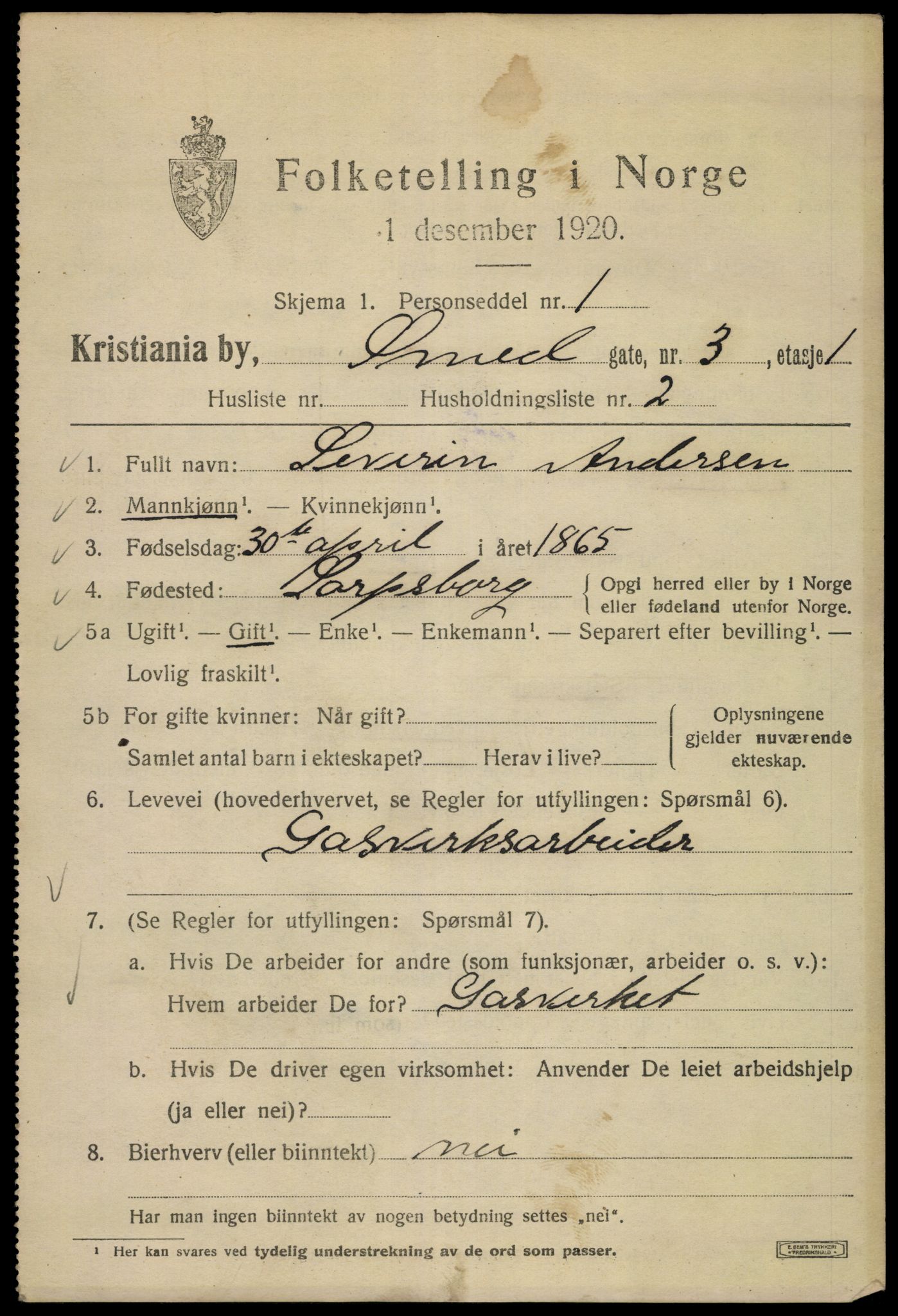 SAO, Folketelling 1920 for 0301 Kristiania kjøpstad, 1920, s. 519187