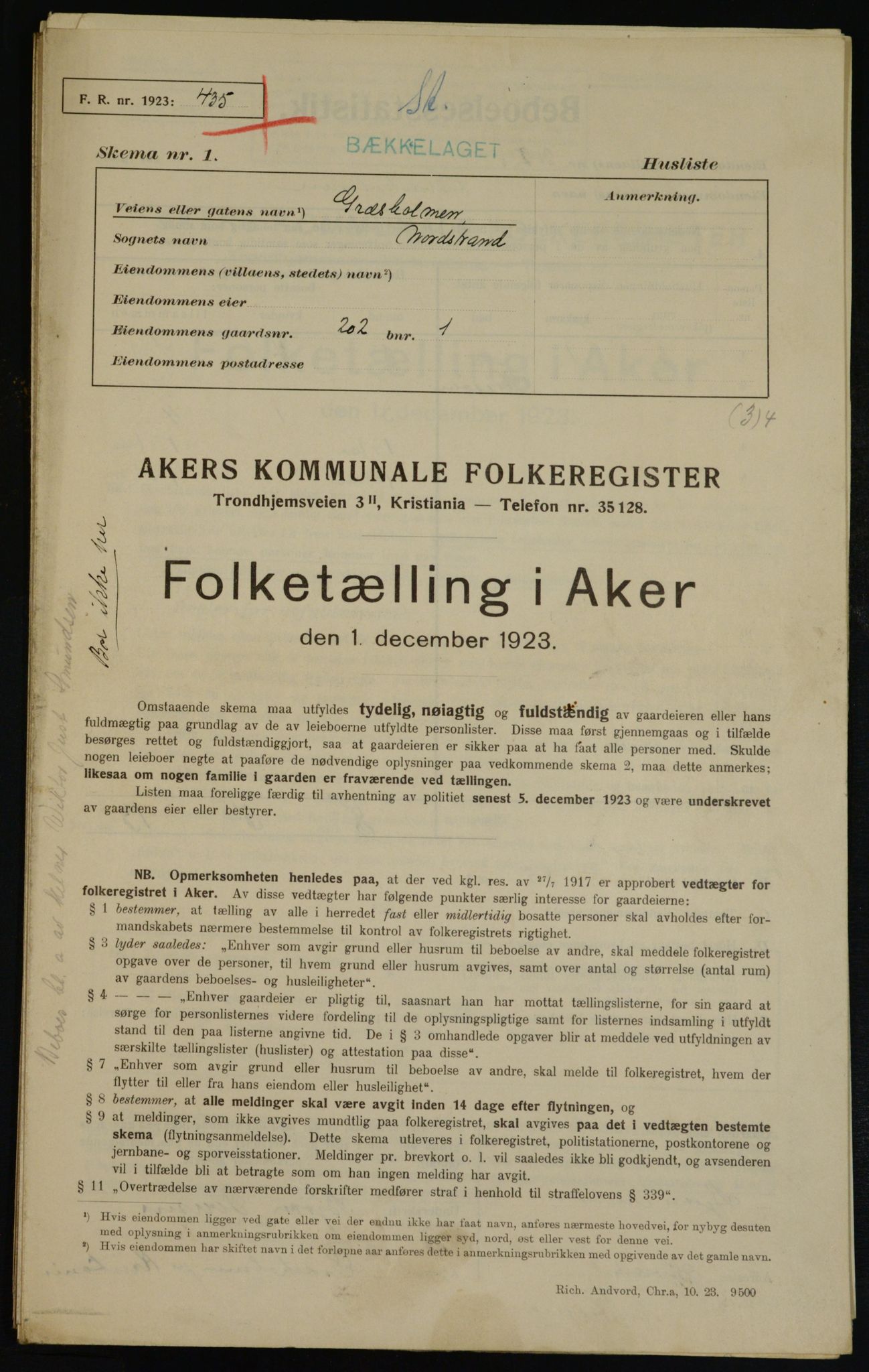 , Kommunal folketelling 1.12.1923 for Aker, 1923, s. 39236