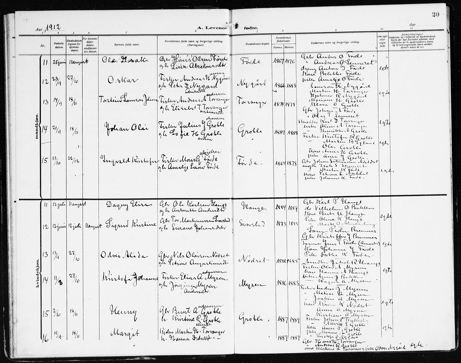 Bremanger sokneprestembete, AV/SAB-A-82201/H/Haa/Haac/L0001: Ministerialbok nr. C 1, 1908-1921, s. 20