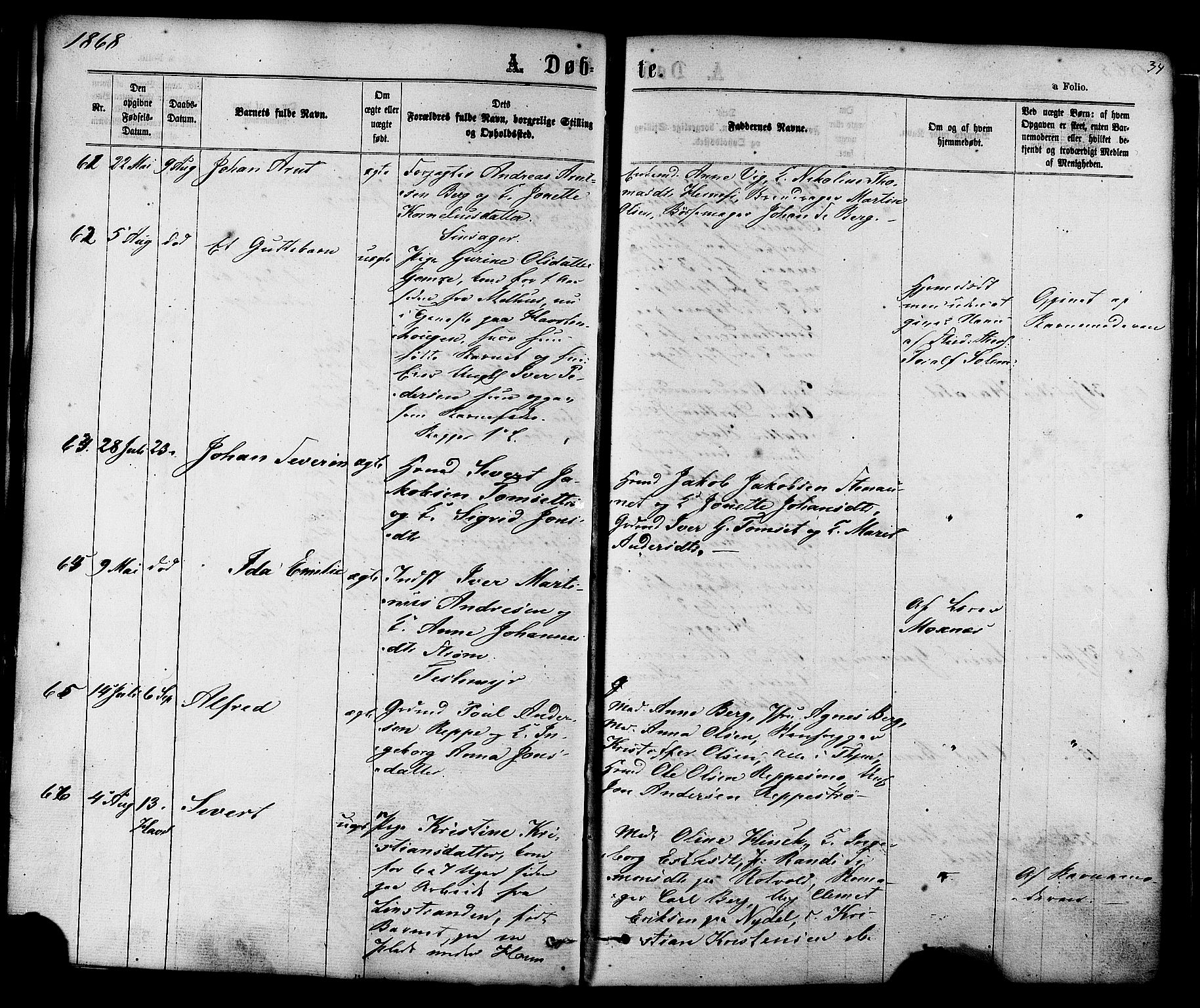 Ministerialprotokoller, klokkerbøker og fødselsregistre - Sør-Trøndelag, SAT/A-1456/606/L0293: Ministerialbok nr. 606A08, 1866-1877, s. 34