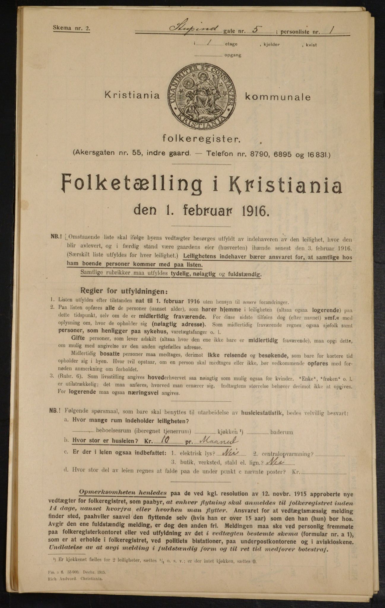 OBA, Kommunal folketelling 1.2.1916 for Kristiania, 1916, s. 107314