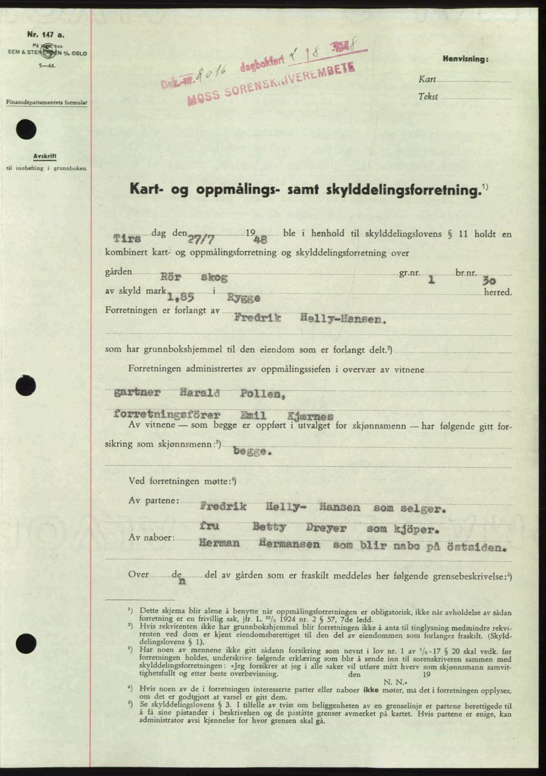 Moss sorenskriveri, SAO/A-10168: Pantebok nr. A20, 1948-1948, Dagboknr: 2016/1948