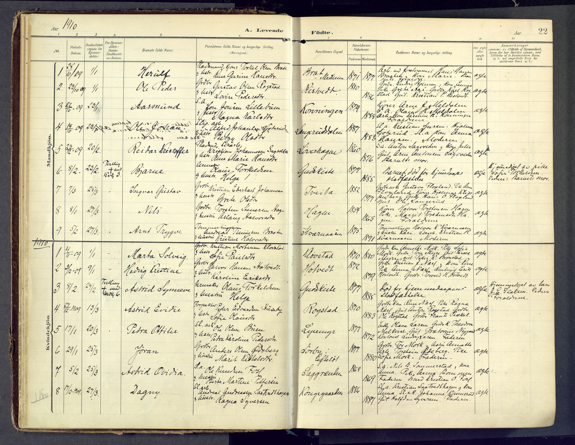 Sandsvær kirkebøker, AV/SAKO-A-244/F/Fd/L0002: Ministerialbok nr. IV 2, 1906-1943, s. 22