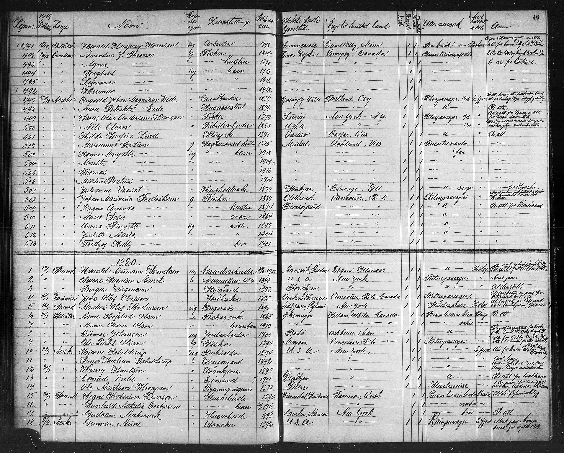 Trondheim politikammer, SAT/A-1887/1/32/L0016: Emigrantprotokoll XV, 1916-1926, s. 46