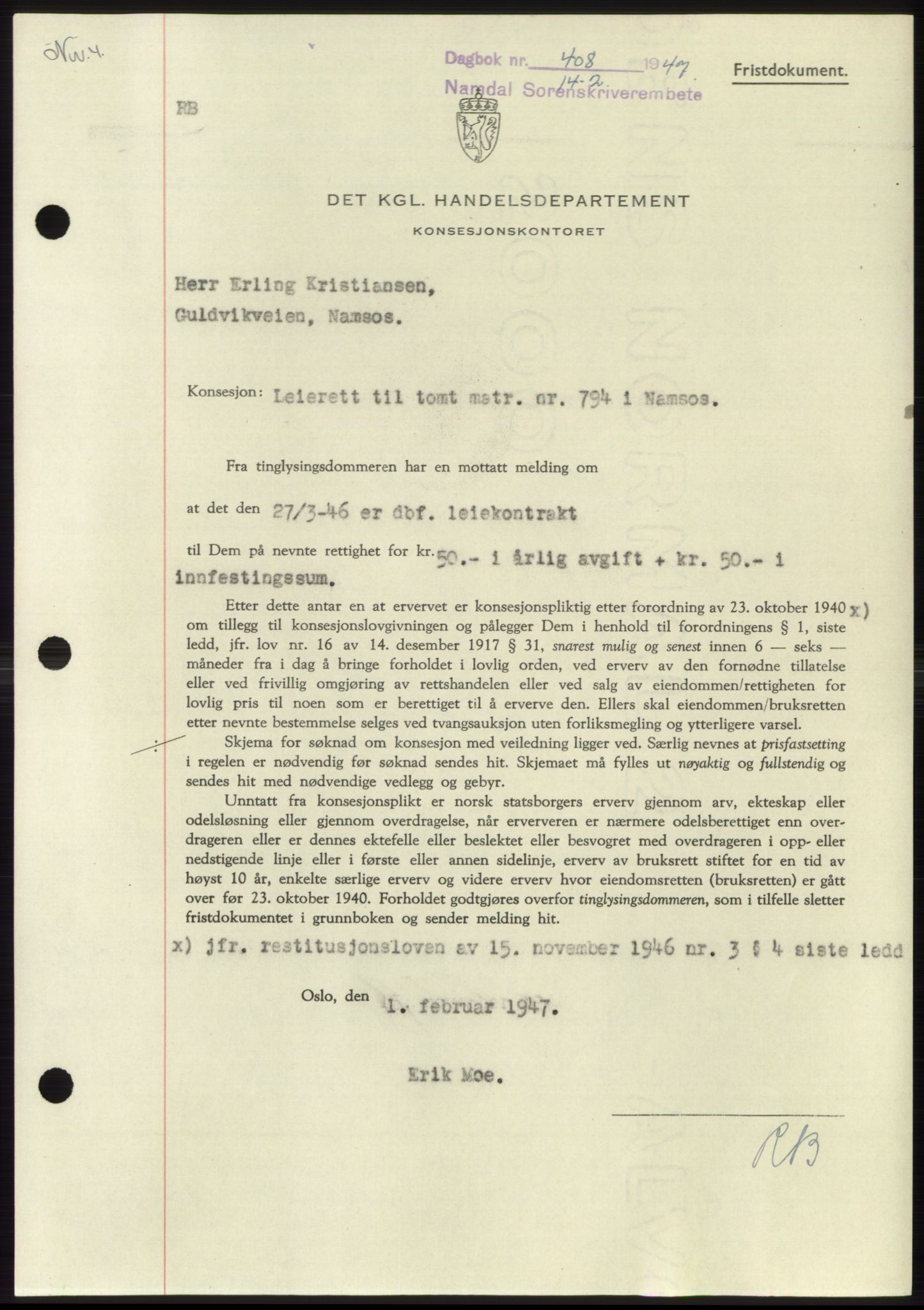 Namdal sorenskriveri, SAT/A-4133/1/2/2C: Pantebok nr. -, 1946-1947, Dagboknr: 408/1947