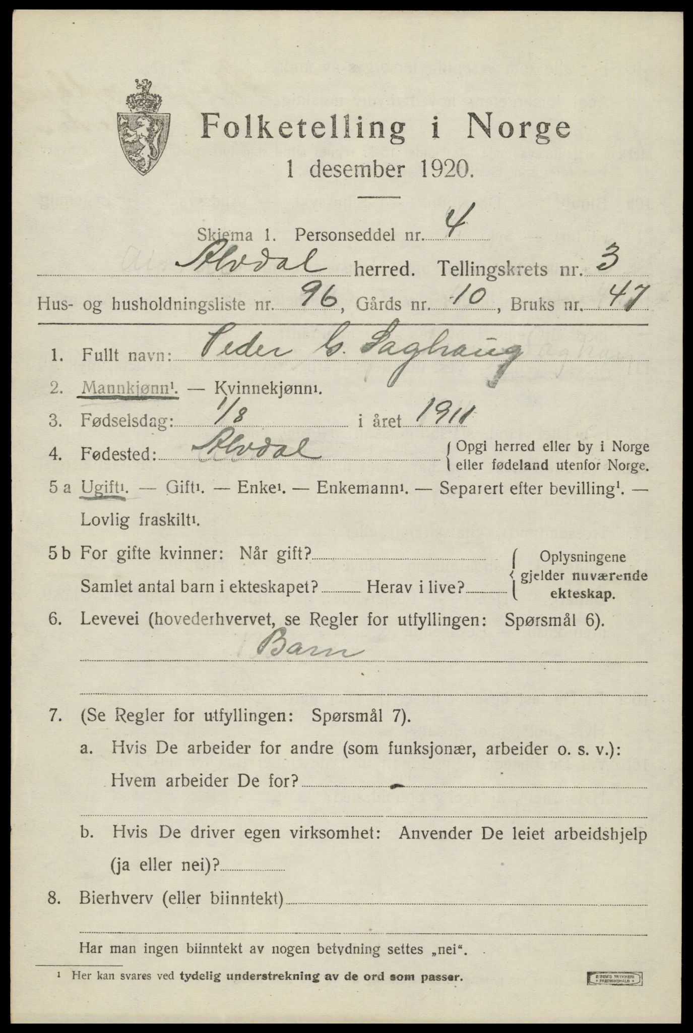 SAH, Folketelling 1920 for 0438 Alvdal herred, 1920, s. 2970