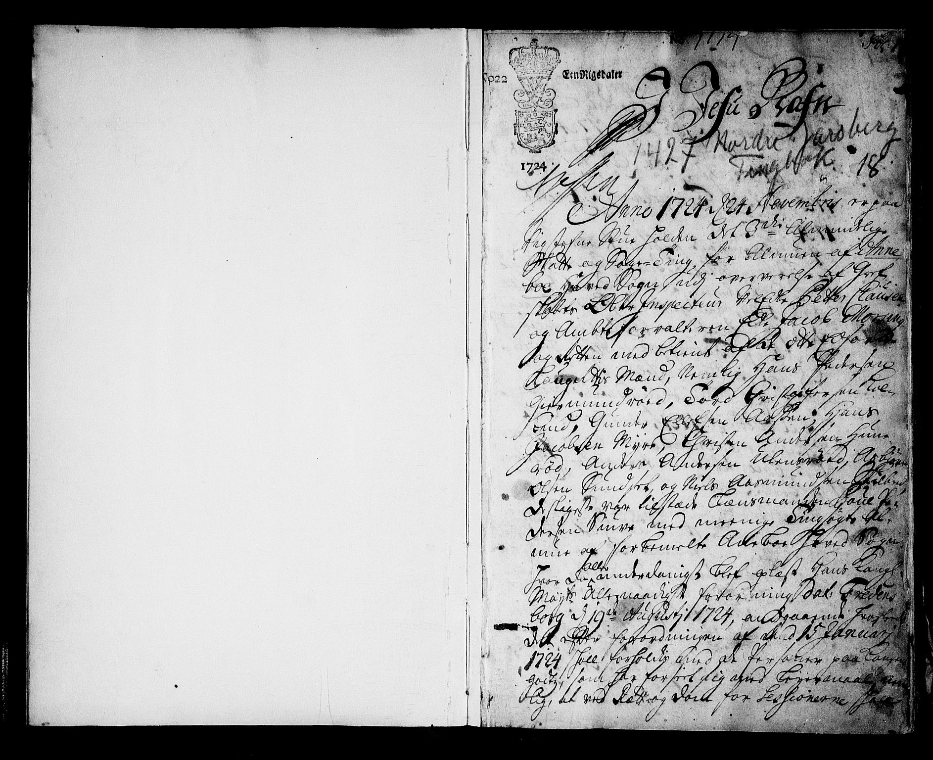 Nordre Jarlsberg sorenskriveri, SAKO/A-80/F/Fa/Faa/L0018: Tingbok, 1724-1727, s. 1