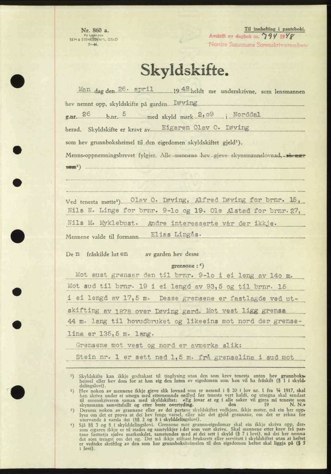 Nordre Sunnmøre sorenskriveri, AV/SAT-A-0006/1/2/2C/2Ca: Pantebok nr. A27, 1948-1948, Dagboknr: 794/1948