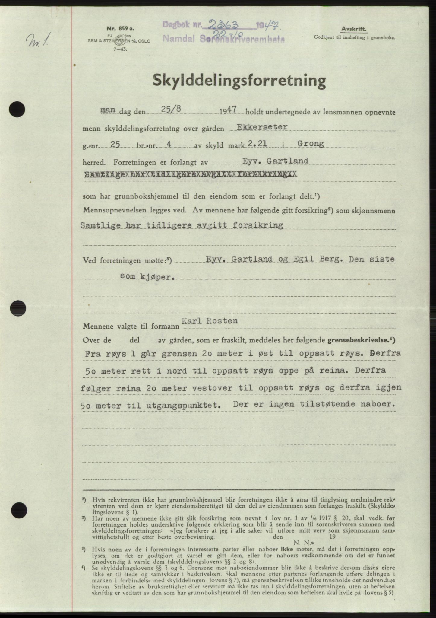 Namdal sorenskriveri, SAT/A-4133/1/2/2C: Pantebok nr. -, 1947-1947, Dagboknr: 2363/1947