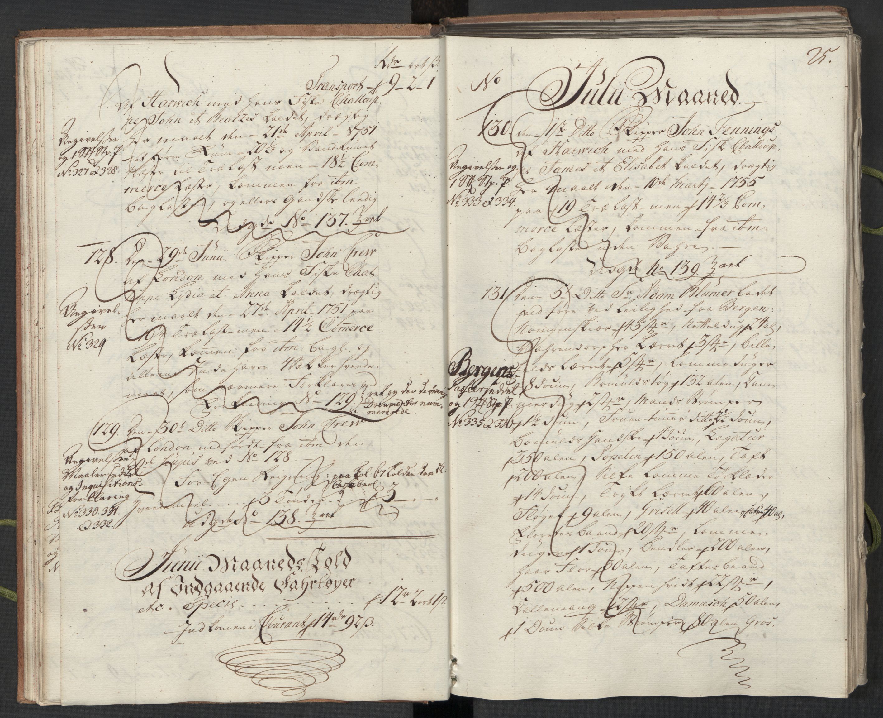 Generaltollkammeret, tollregnskaper, AV/RA-EA-5490/R22/L0024/0001: Tollregnskaper Stavanger / Hovedtollbok, 1762, s. 24b-25a