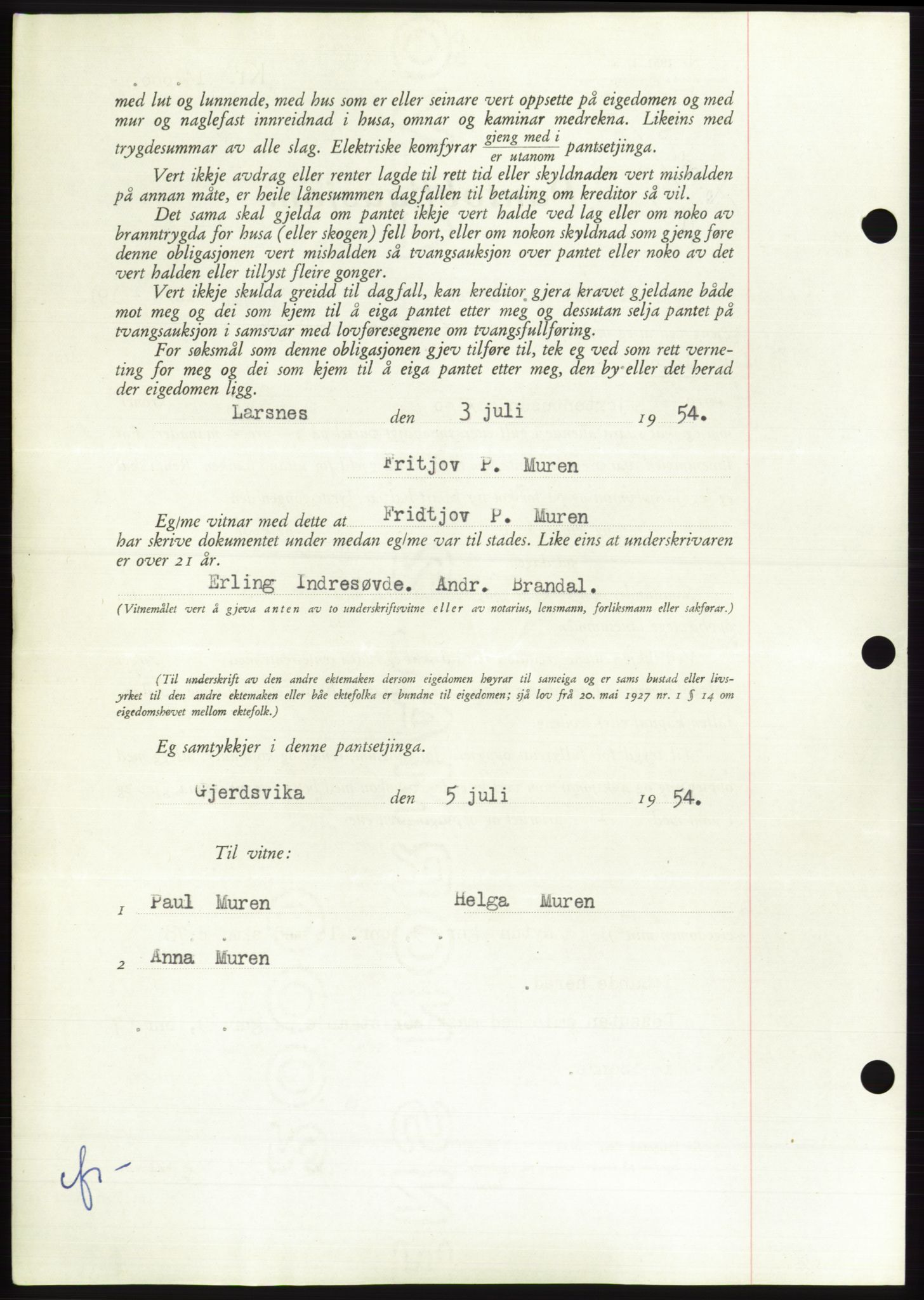 Søre Sunnmøre sorenskriveri, AV/SAT-A-4122/1/2/2C/L0126: Pantebok nr. 14B, 1954-1955, Dagboknr: 89/1955