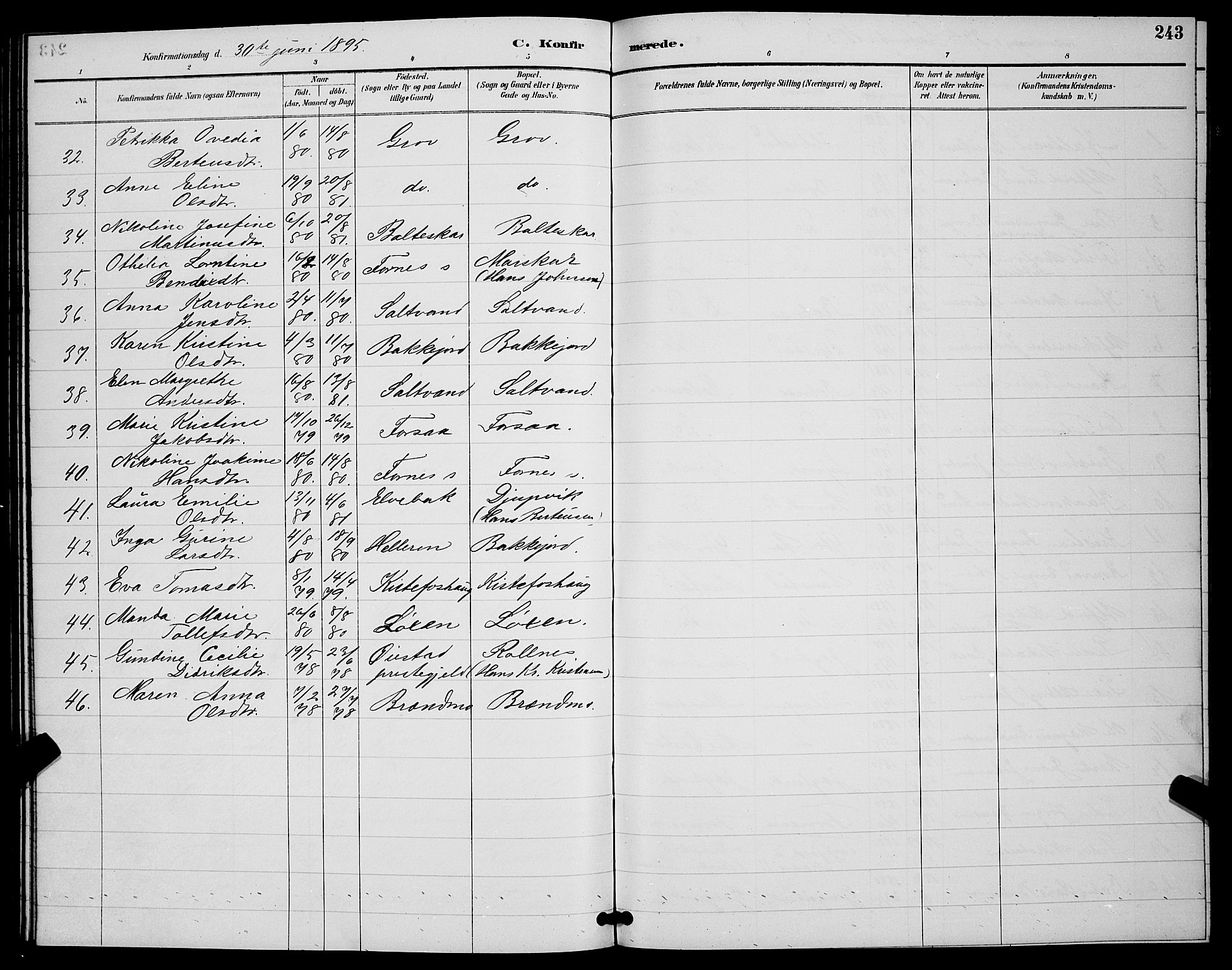 Ibestad sokneprestembete, AV/SATØ-S-0077/H/Ha/Hab/L0008klokker: Klokkerbok nr. 8, 1890-1903, s. 243