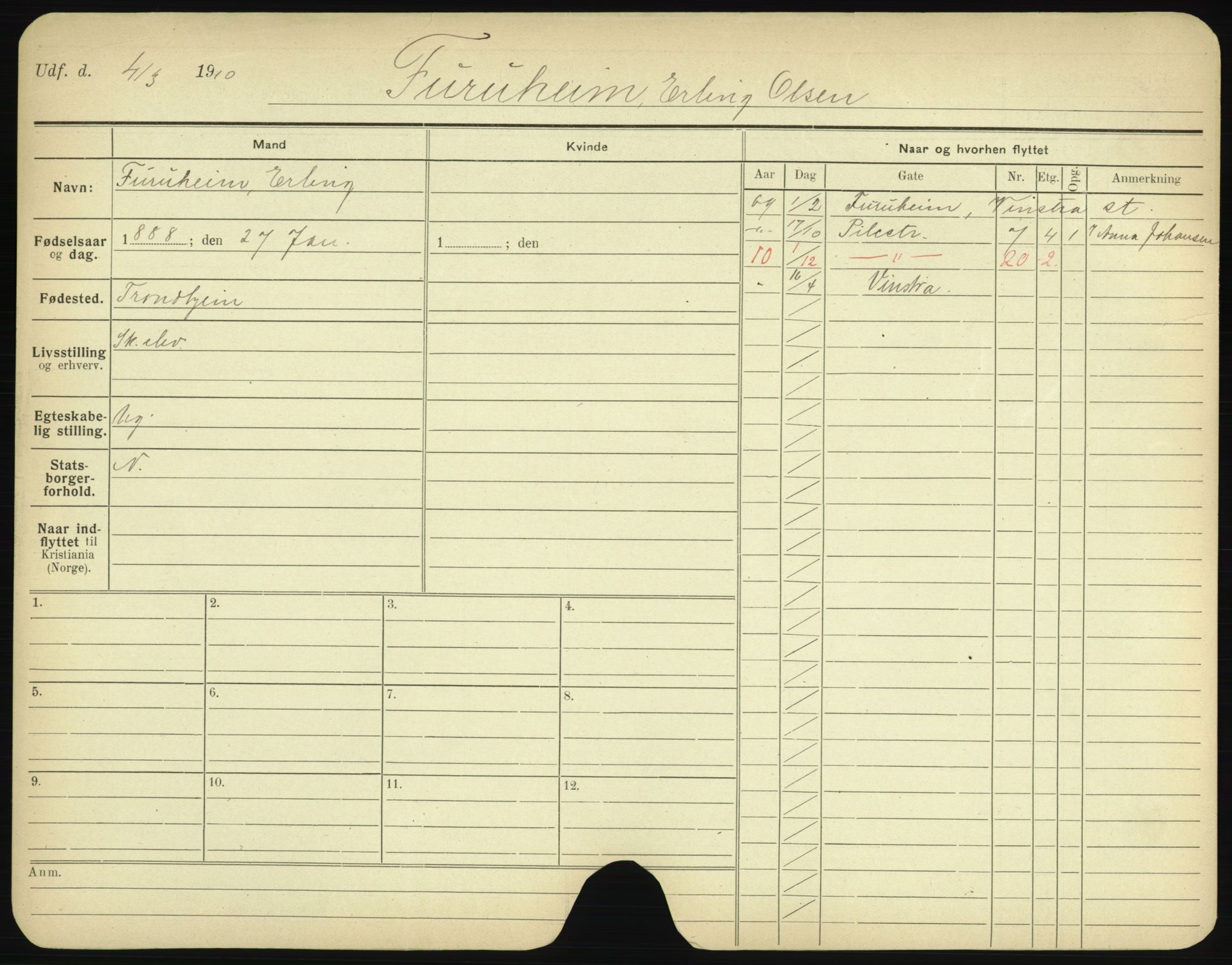 Oslo folkeregister, Registerkort, AV/SAO-A-11715/F/Fa/Fac/L0003: Menn, 1906-1914, s. 357a