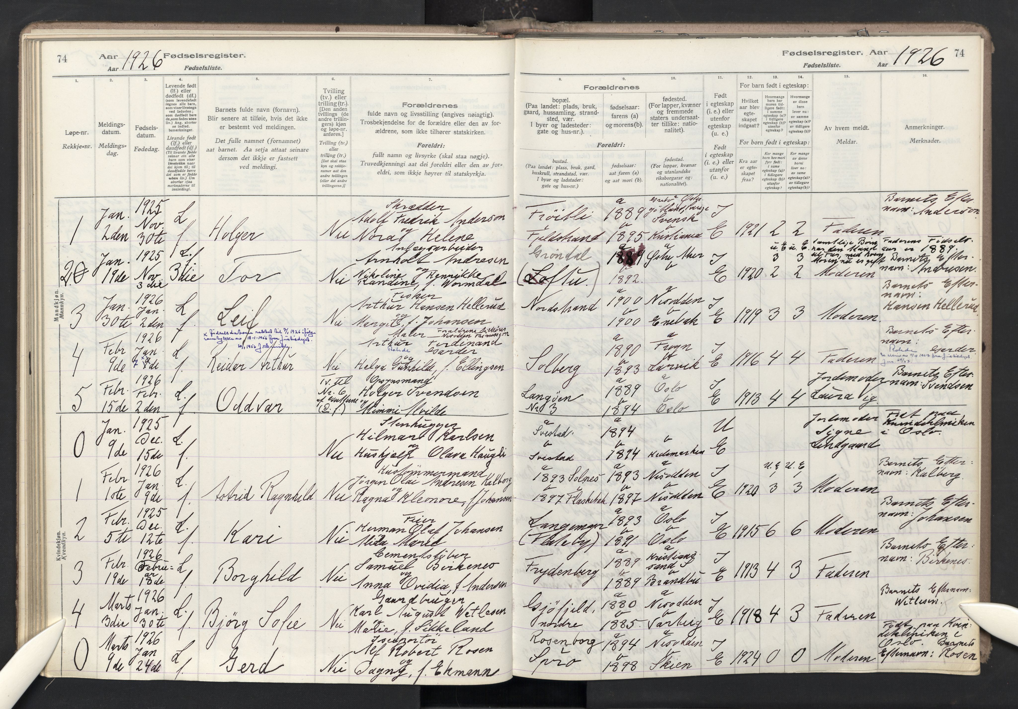 Nesodden prestekontor Kirkebøker, SAO/A-10013/J/Ja/L0001: Fødselsregister nr. 1, 1916-1946, s. 74