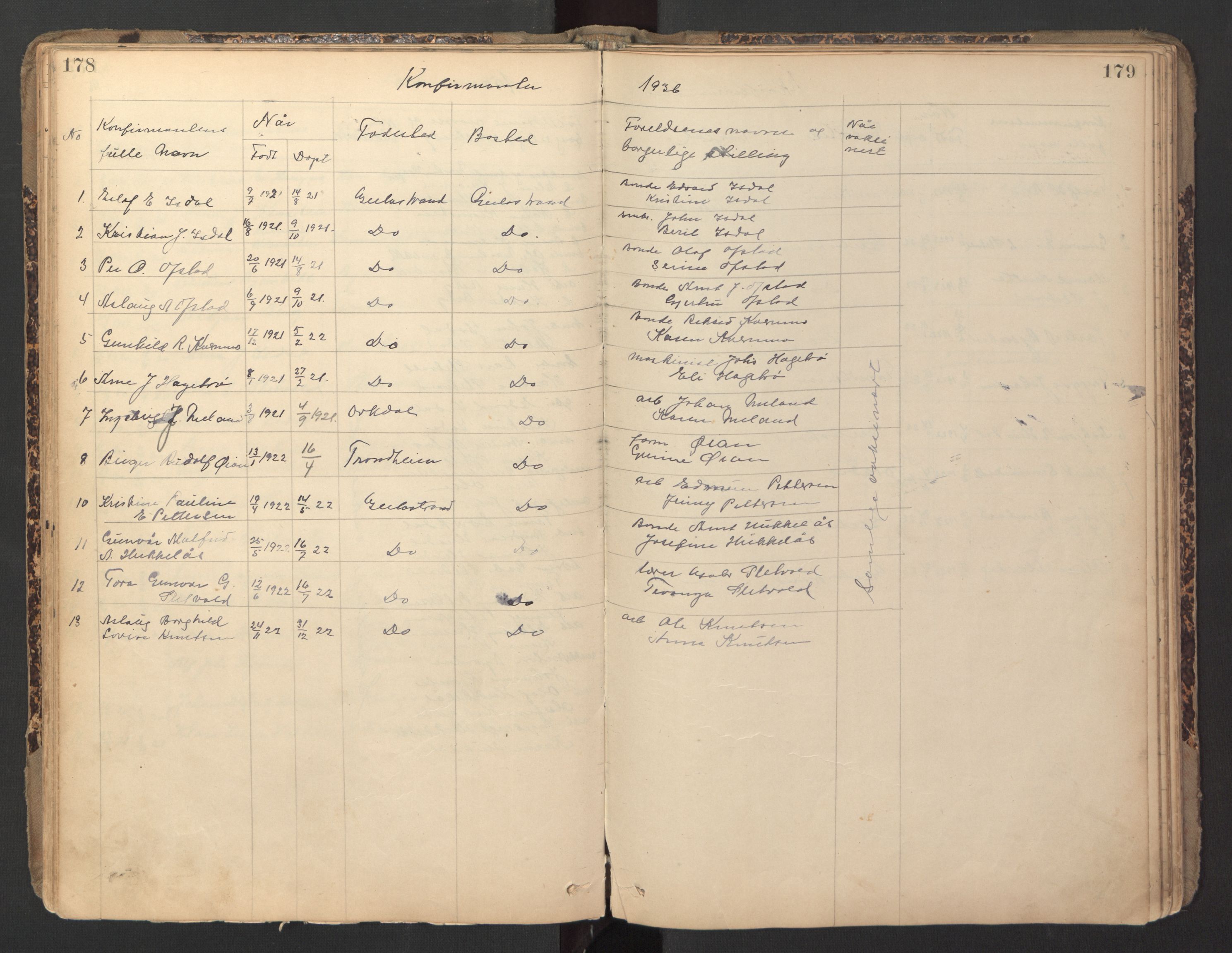 Ministerialprotokoller, klokkerbøker og fødselsregistre - Sør-Trøndelag, AV/SAT-A-1456/670/L0837: Klokkerbok nr. 670C01, 1905-1946, s. 178-179