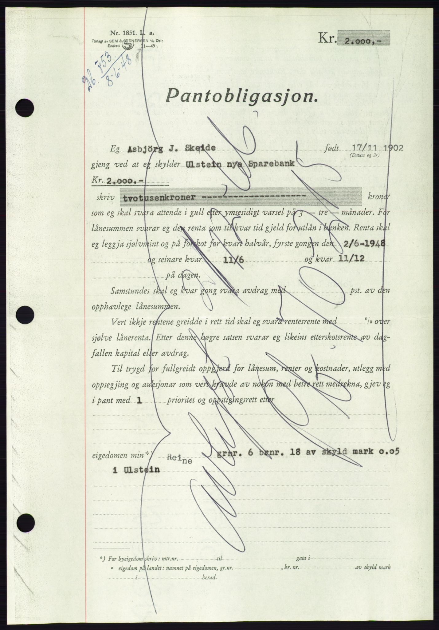 Søre Sunnmøre sorenskriveri, AV/SAT-A-4122/1/2/2C/L0116: Pantebok nr. 4B, 1948-1949, Dagboknr: 753/1948