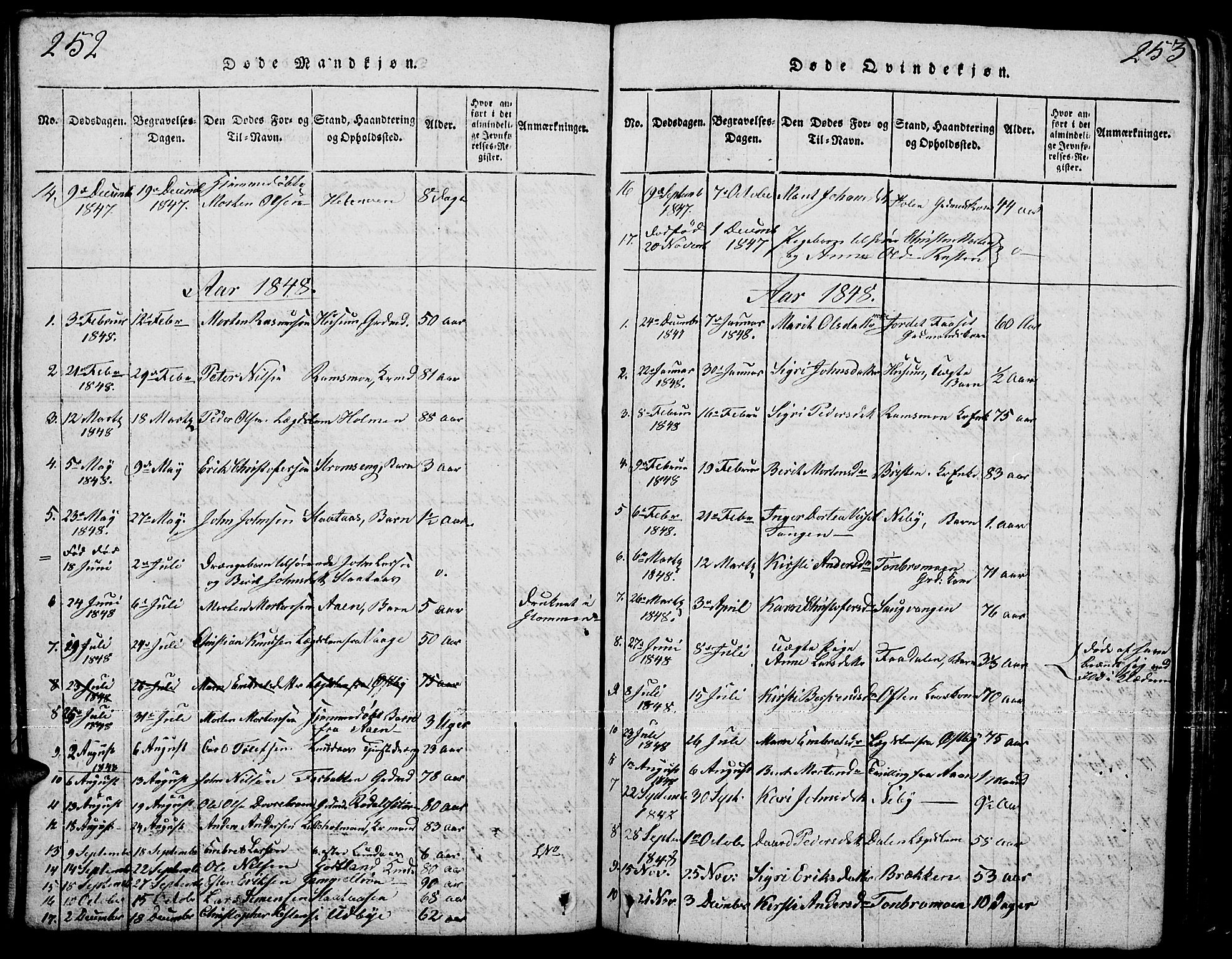 Tynset prestekontor, SAH/PREST-058/H/Ha/Hab/L0001: Klokkerbok nr. 1, 1814-1859, s. 252-253