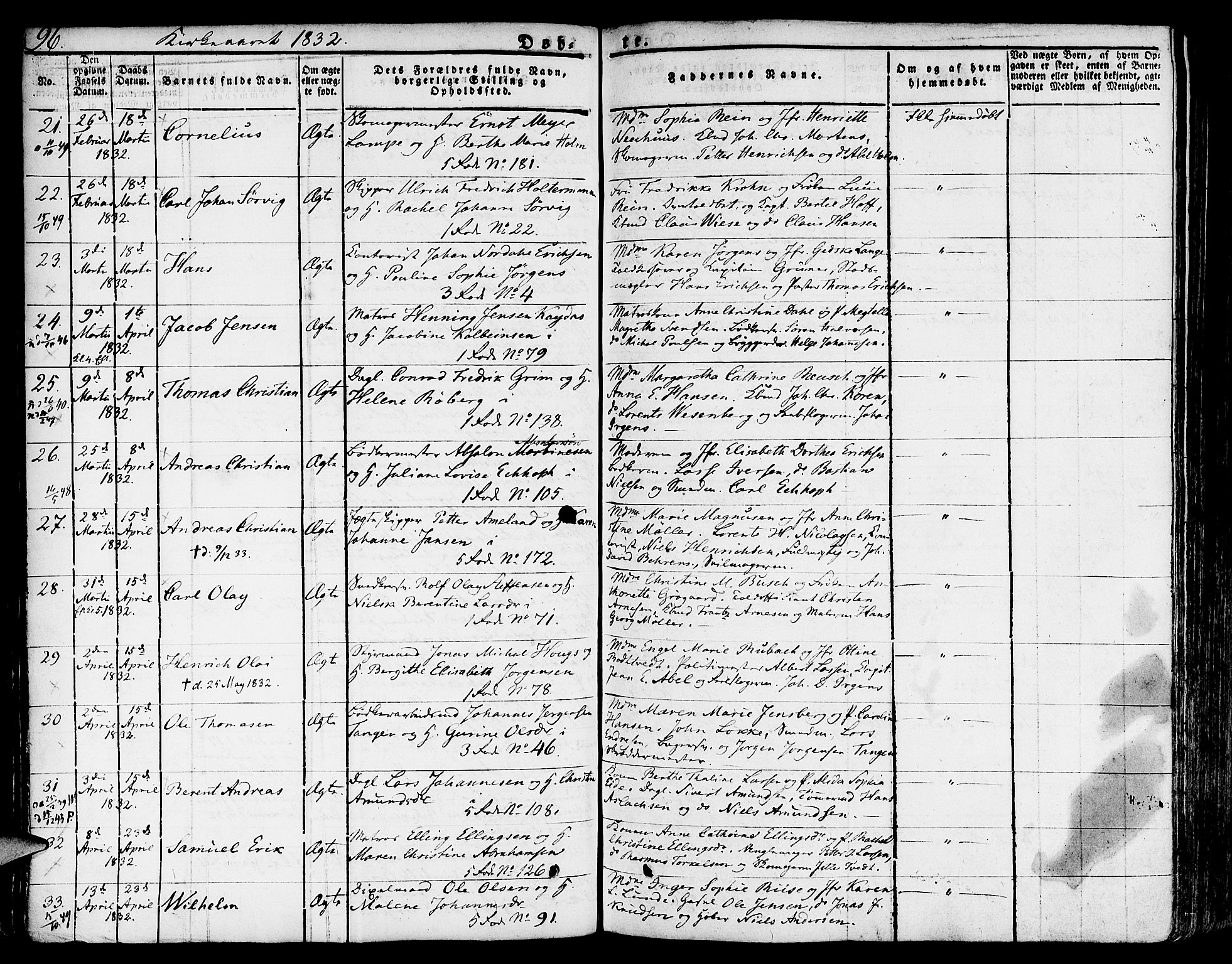 Nykirken Sokneprestembete, AV/SAB-A-77101/H/Hab: Klokkerbok nr. A 5I, 1821-1841, s. 96