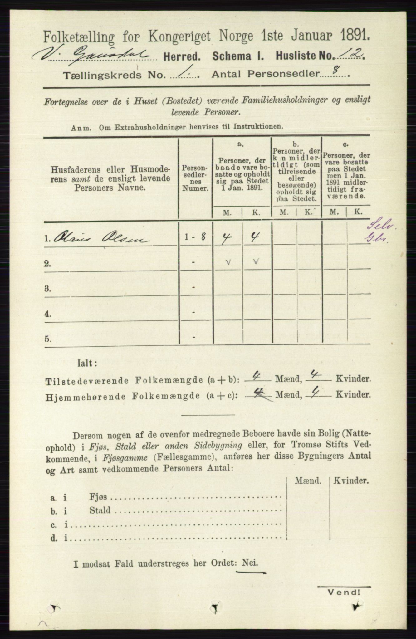 RA, Folketelling 1891 for 0523 Vestre Gausdal herred, 1891, s. 35