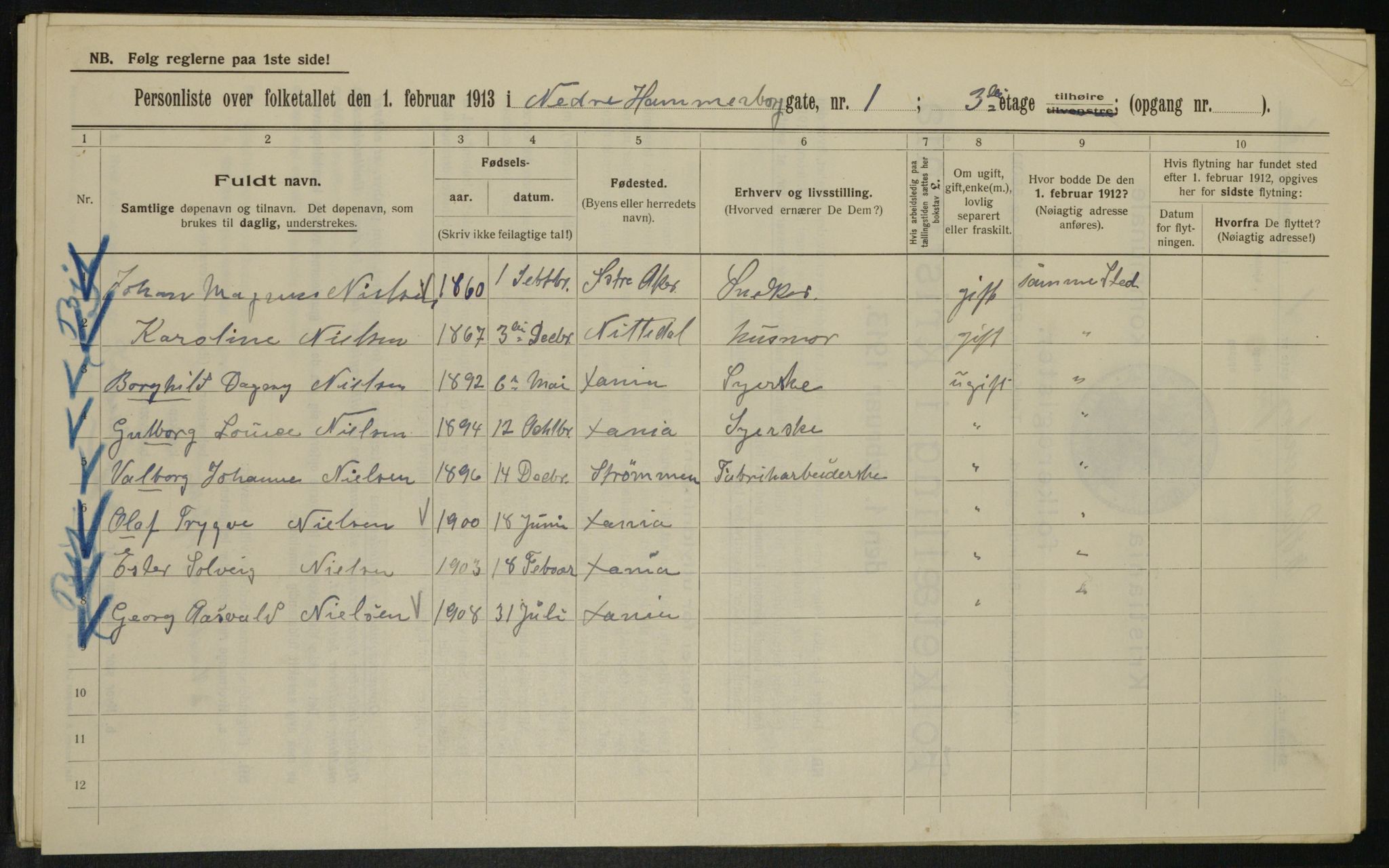 OBA, Kommunal folketelling 1.2.1913 for Kristiania, 1913, s. 69142