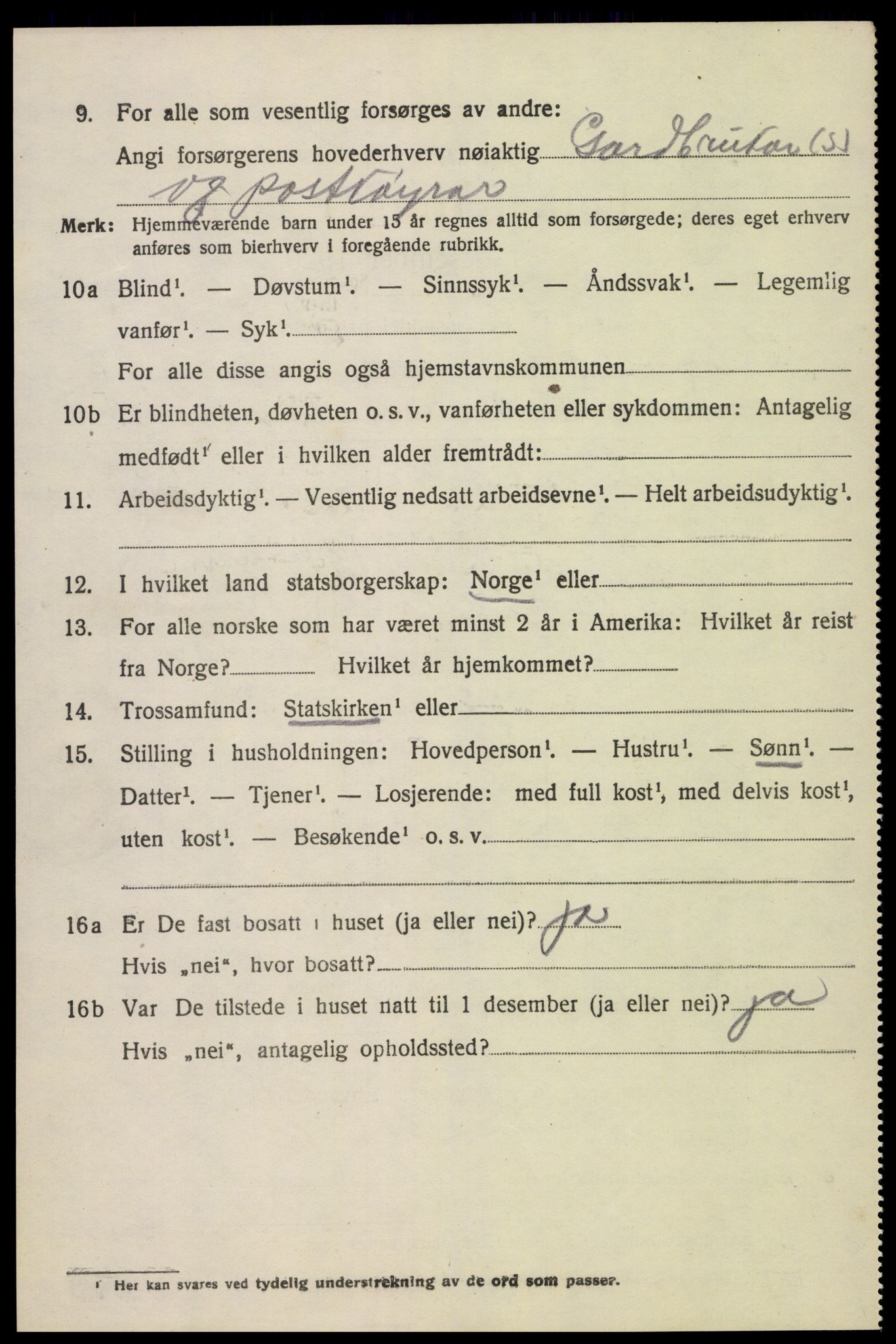 SAK, Folketelling 1920 for 0936 Hornnes herred, 1920, s. 3070