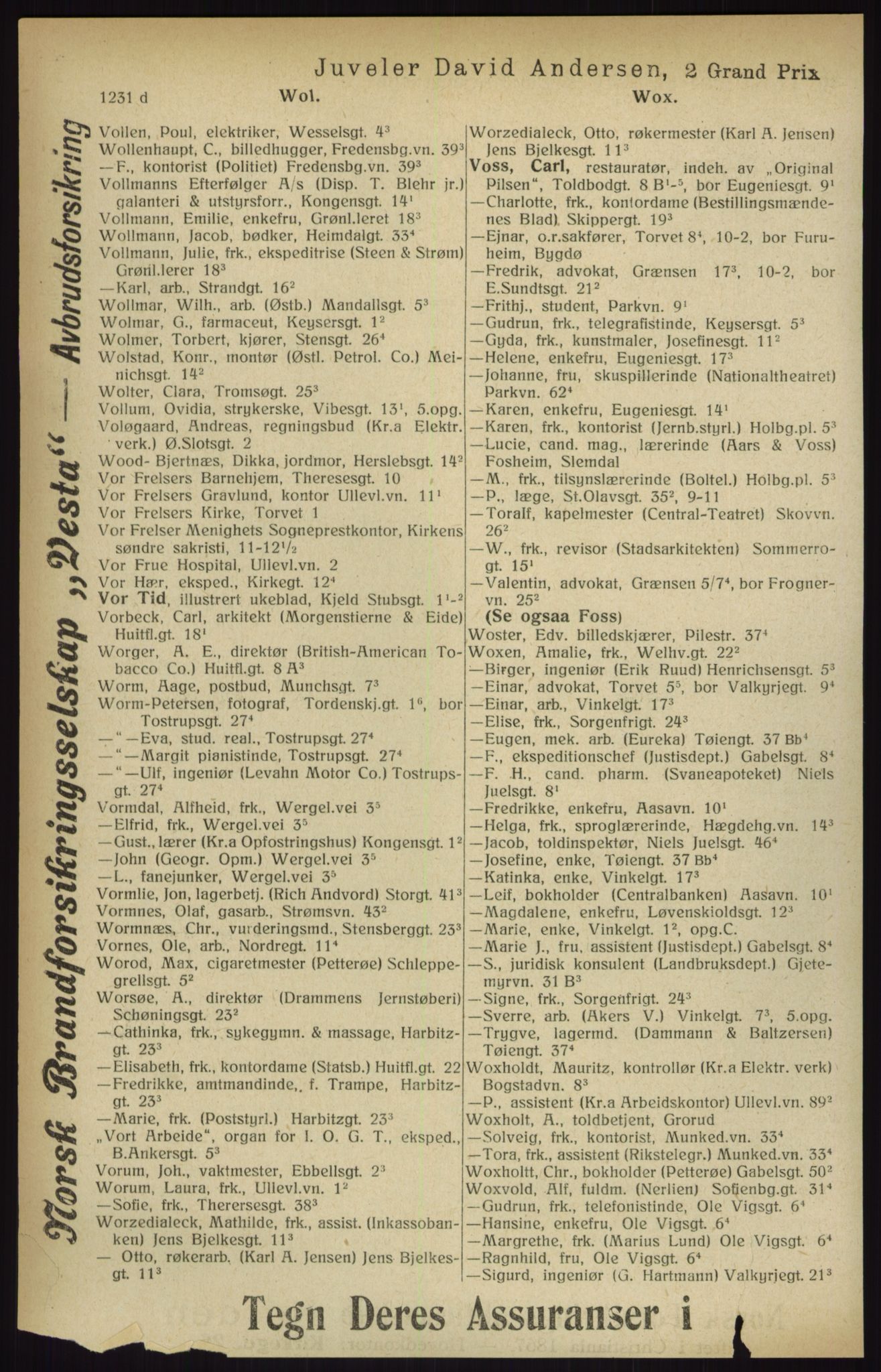 Kristiania/Oslo adressebok, PUBL/-, 1916, s. 1231