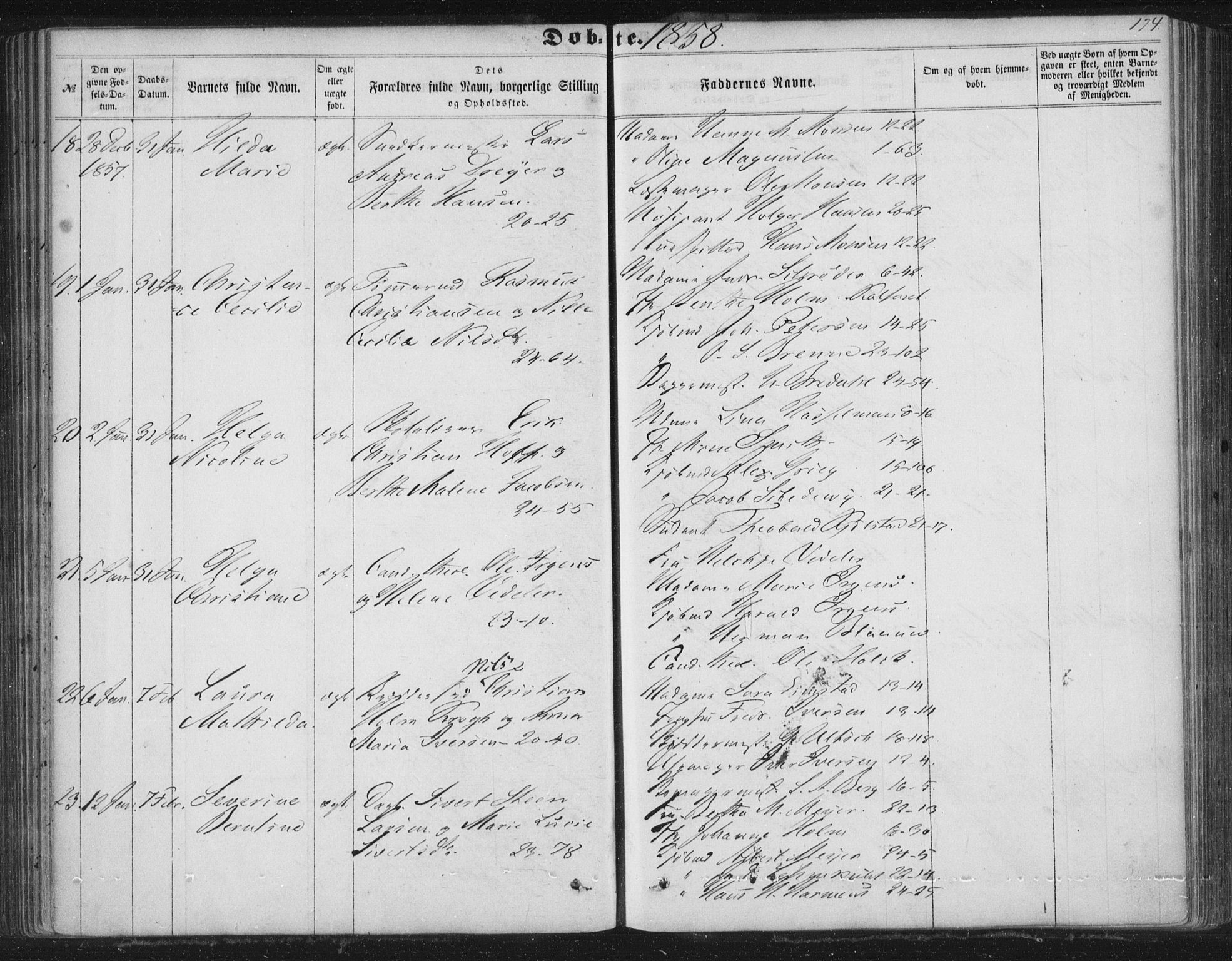 Korskirken sokneprestembete, AV/SAB-A-76101/H/Haa/L0018: Ministerialbok nr. B 4, 1857-1866, s. 174
