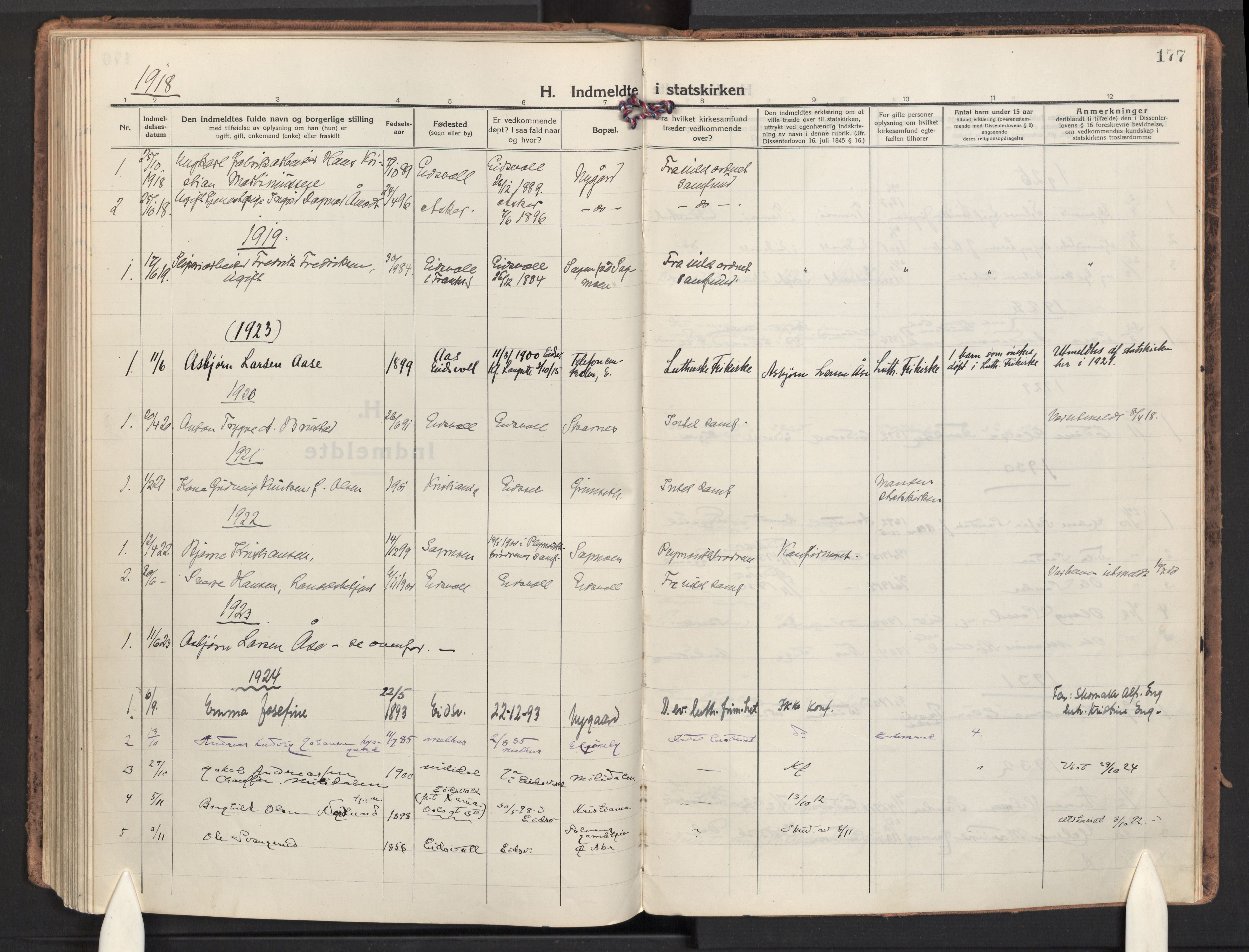 Eidsvoll prestekontor Kirkebøker, AV/SAO-A-10888/F/Fa/L0009: Ministerialbok nr. I 9, 1918-1935, s. 177