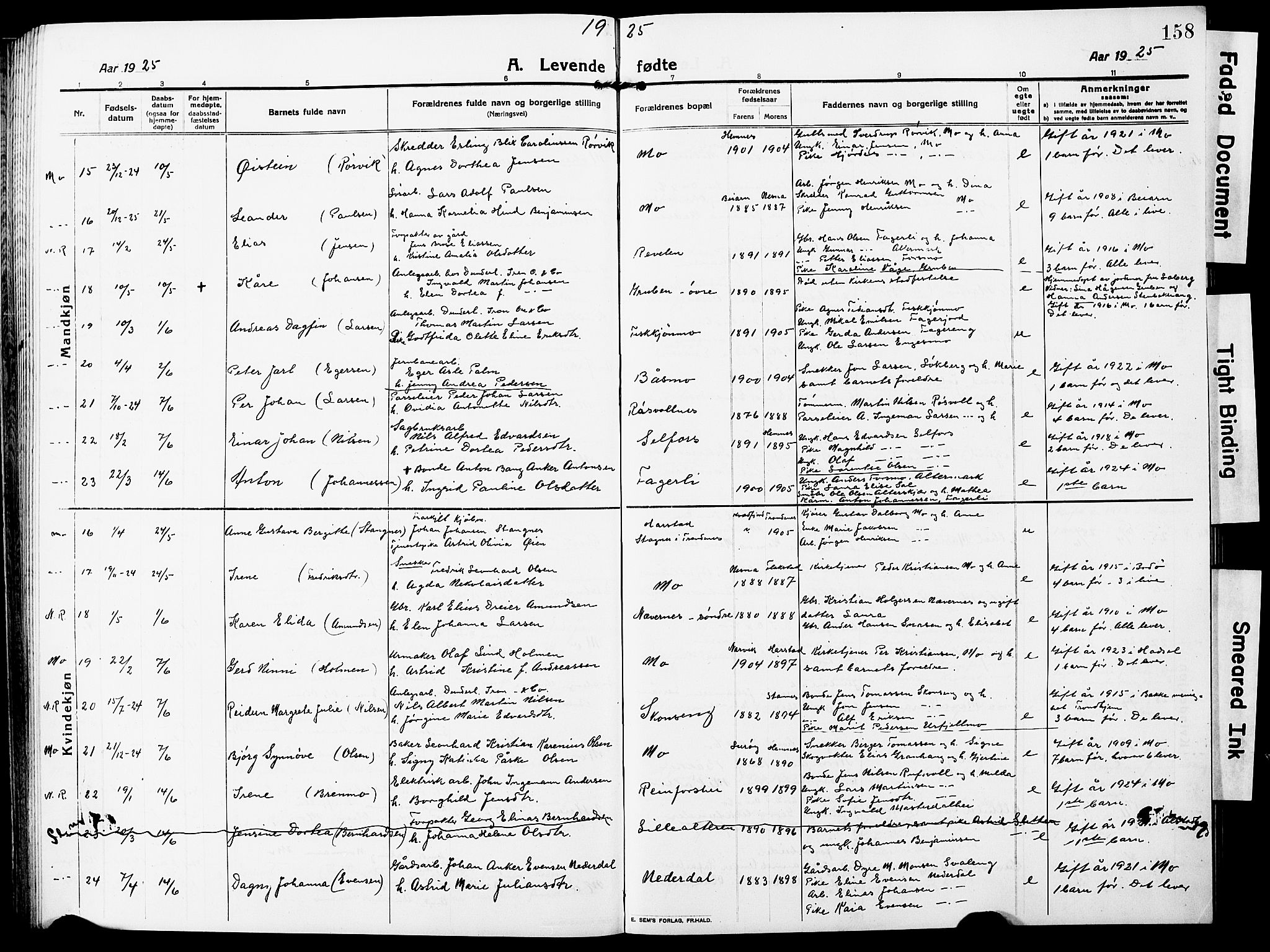 Ministerialprotokoller, klokkerbøker og fødselsregistre - Nordland, AV/SAT-A-1459/827/L0423: Klokkerbok nr. 827C12, 1912-1930, s. 158