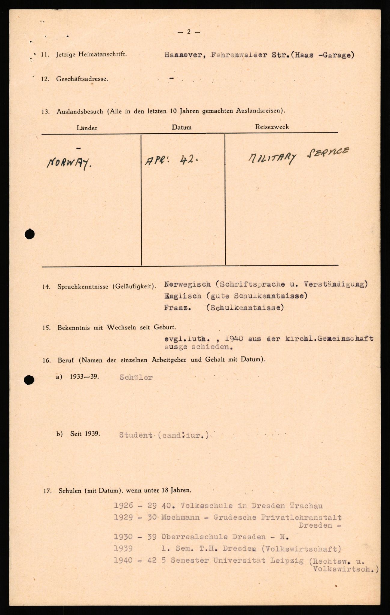 Forsvaret, Forsvarets overkommando II, AV/RA-RAFA-3915/D/Db/L0030: CI Questionaires. Tyske okkupasjonsstyrker i Norge. Tyskere., 1945-1946, s. 38