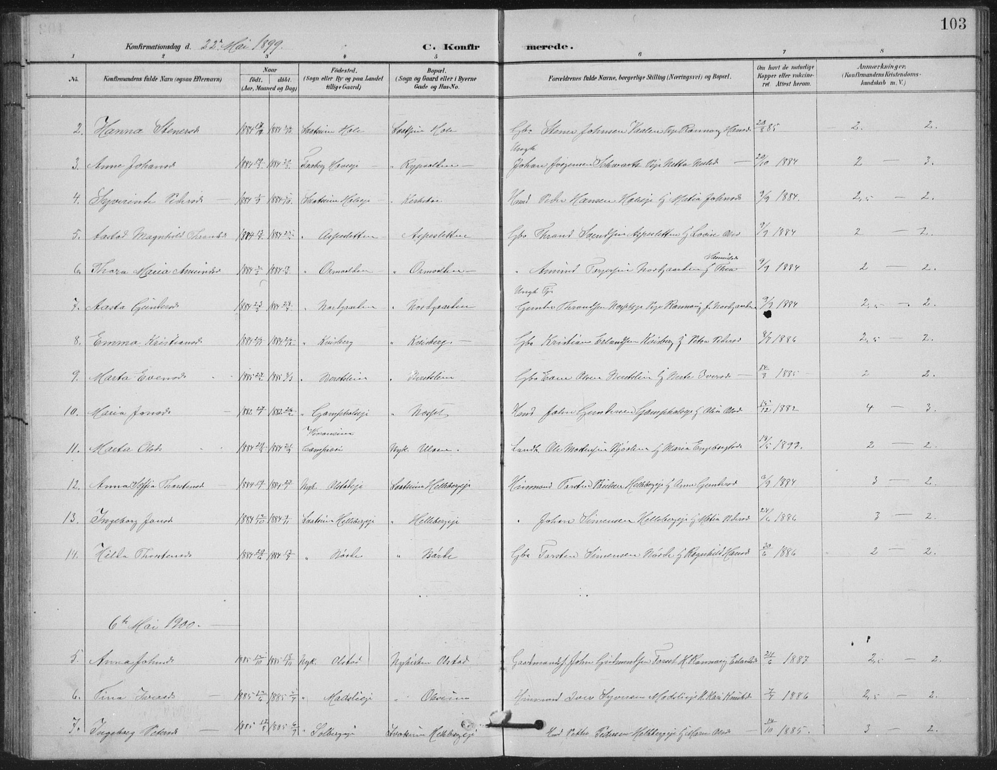 Vestre Gausdal prestekontor, SAH/PREST-094/H/Ha/Hab/L0004: Klokkerbok nr. 4, 1898-1939, s. 103