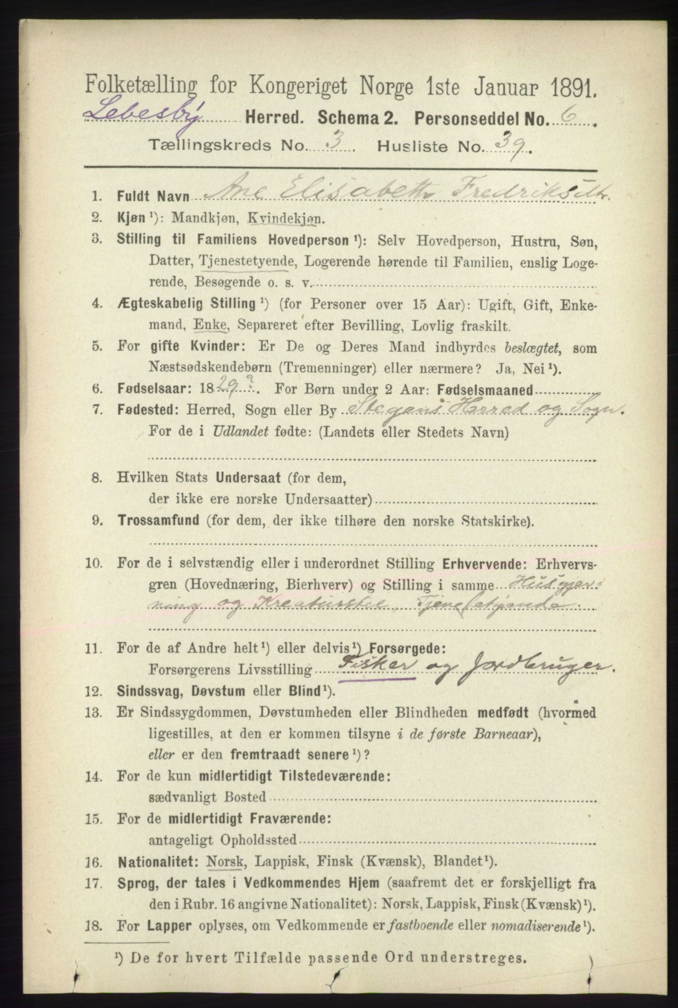 RA, Folketelling 1891 for 2022 Lebesby herred, 1891, s. 963