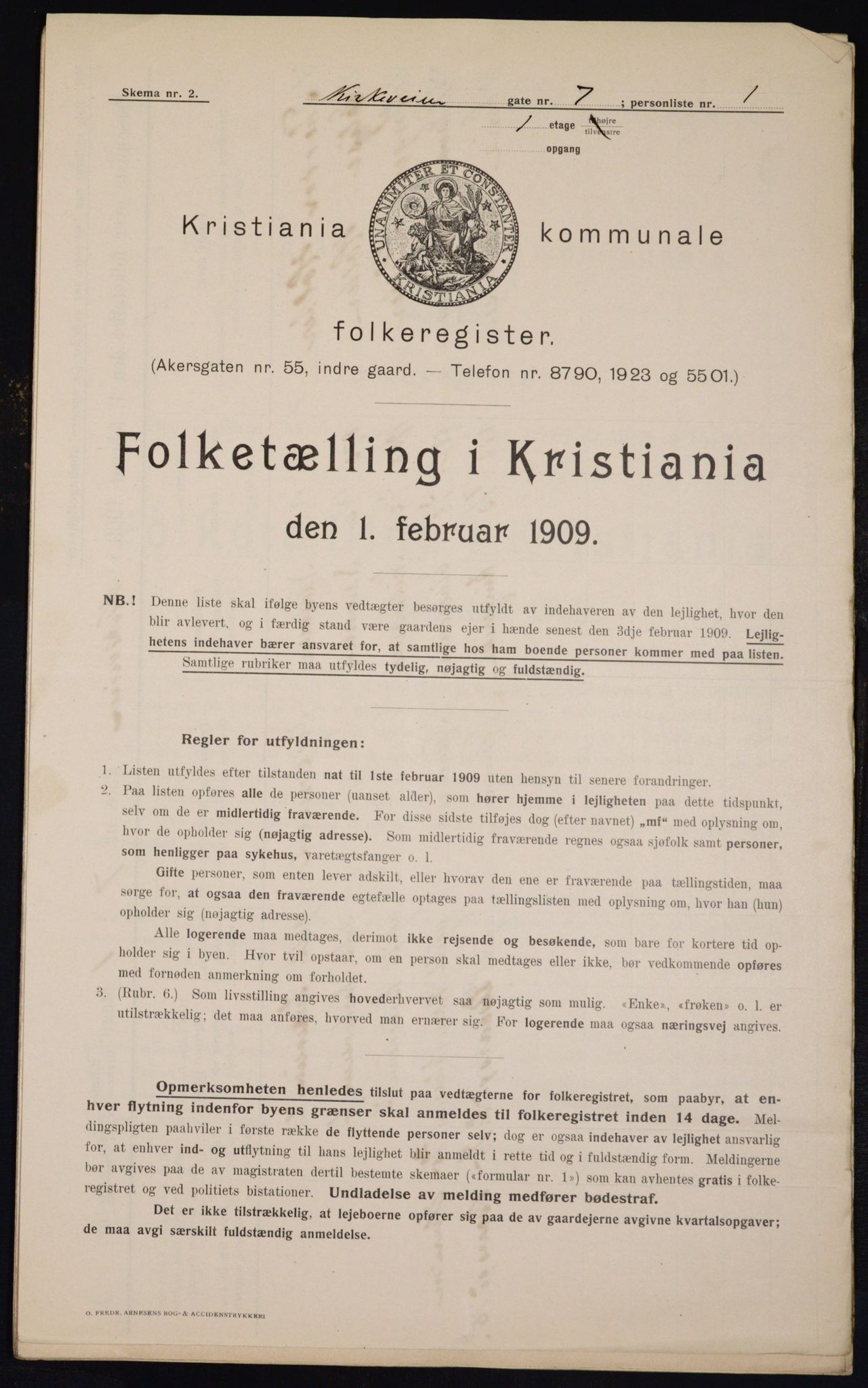 OBA, Kommunal folketelling 1.2.1909 for Kristiania kjøpstad, 1909, s. 46460