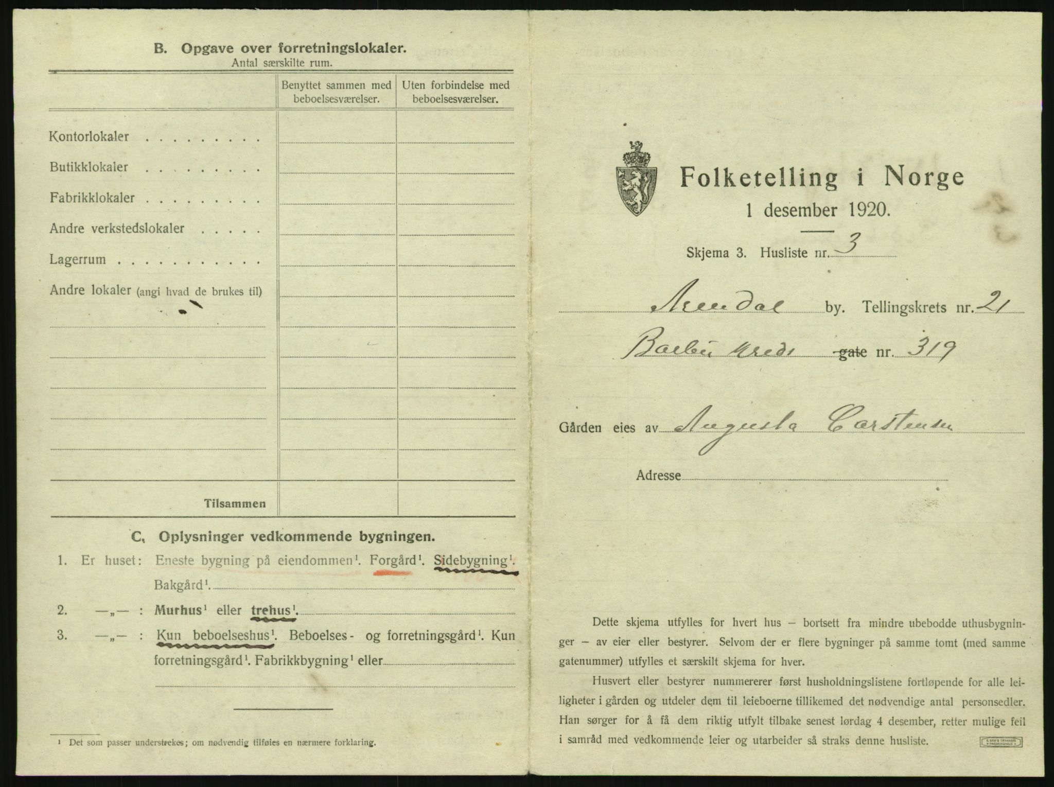 SAK, Folketelling 1920 for 0903 Arendal kjøpstad, 1920, s. 3232