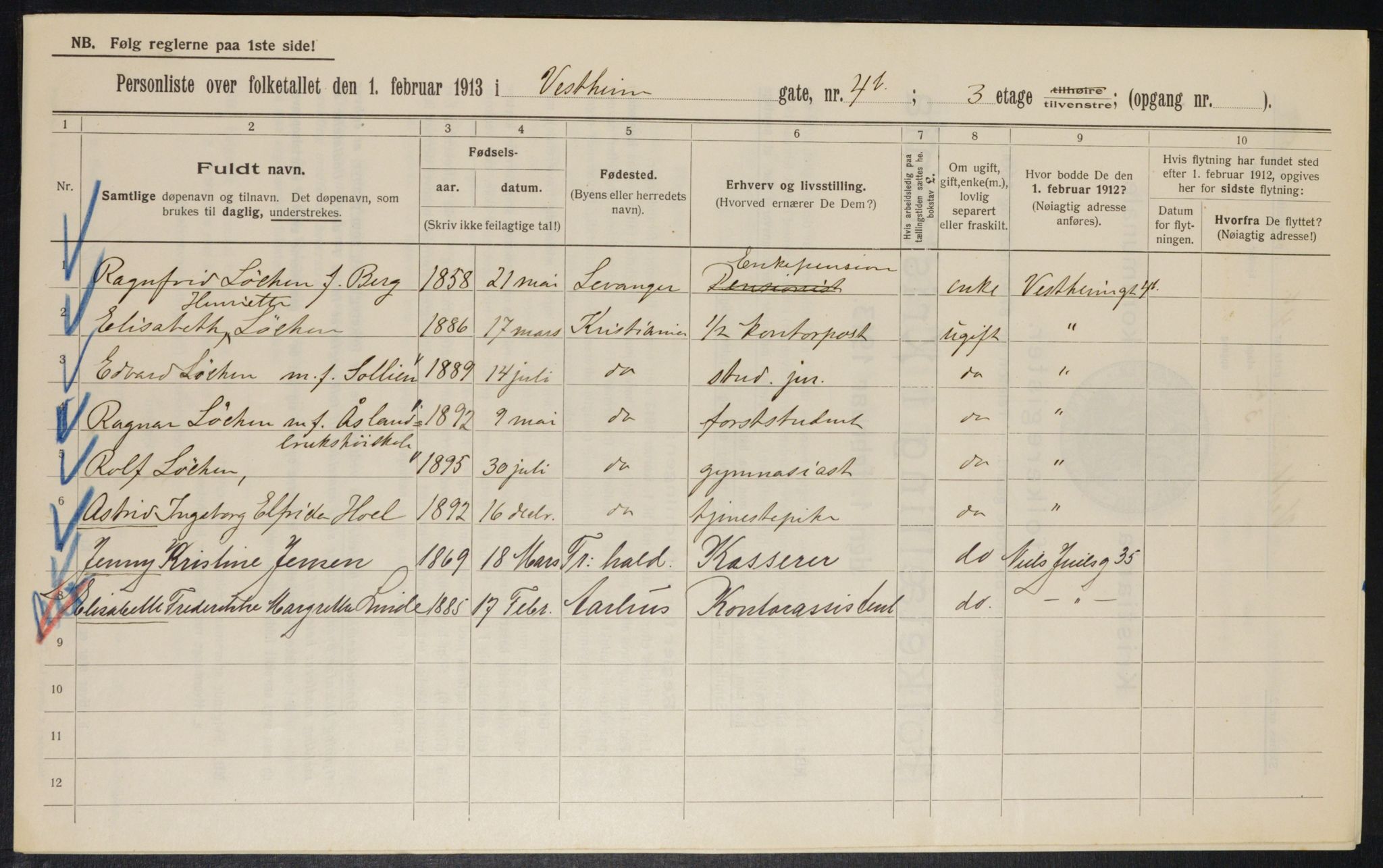 OBA, Kommunal folketelling 1.2.1913 for Kristiania, 1913, s. 122338