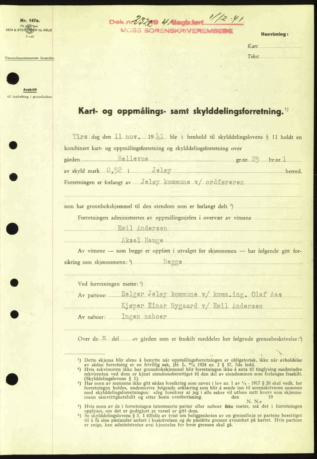 Moss sorenskriveri, SAO/A-10168: Pantebok nr. A9, 1941-1942, Dagboknr: 2322/1941