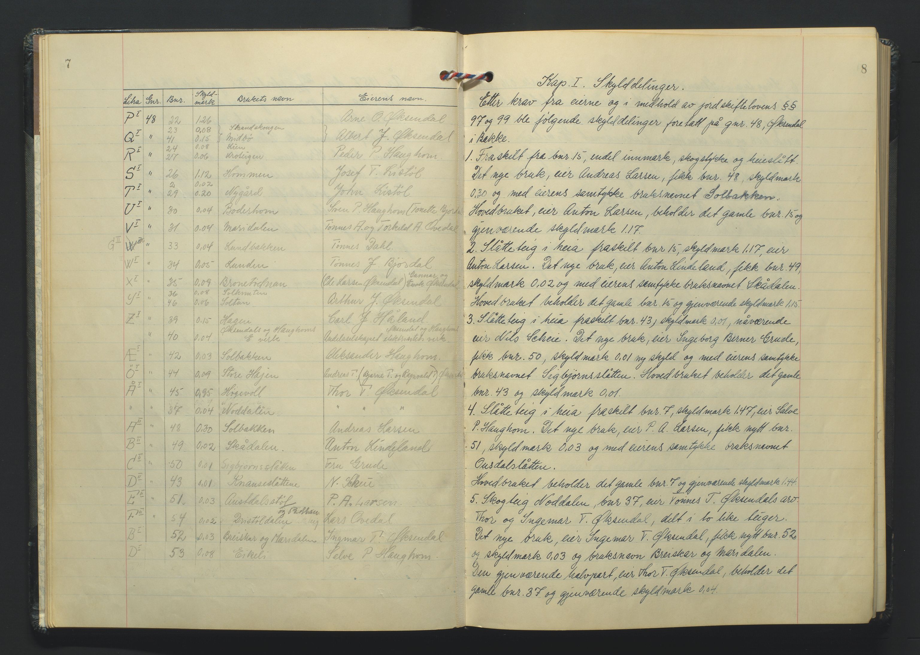 Lista jordskifterett, AV/SAK-1541-0005/F/Fa/L0003: Jordskifterettsbok Flekkefjord domssokn, med gårdsregister nr 9, 1956-1963, s. 7-8