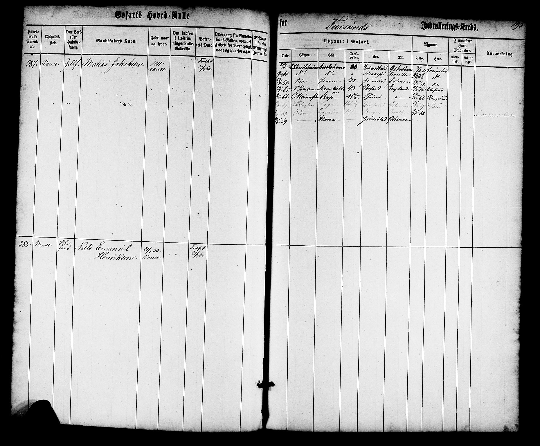 Farsund mønstringskrets, AV/SAK-2031-0017/F/Fb/L0013: Hovedrulle nr 1-574, Z-5, 1860-1869, s. 197