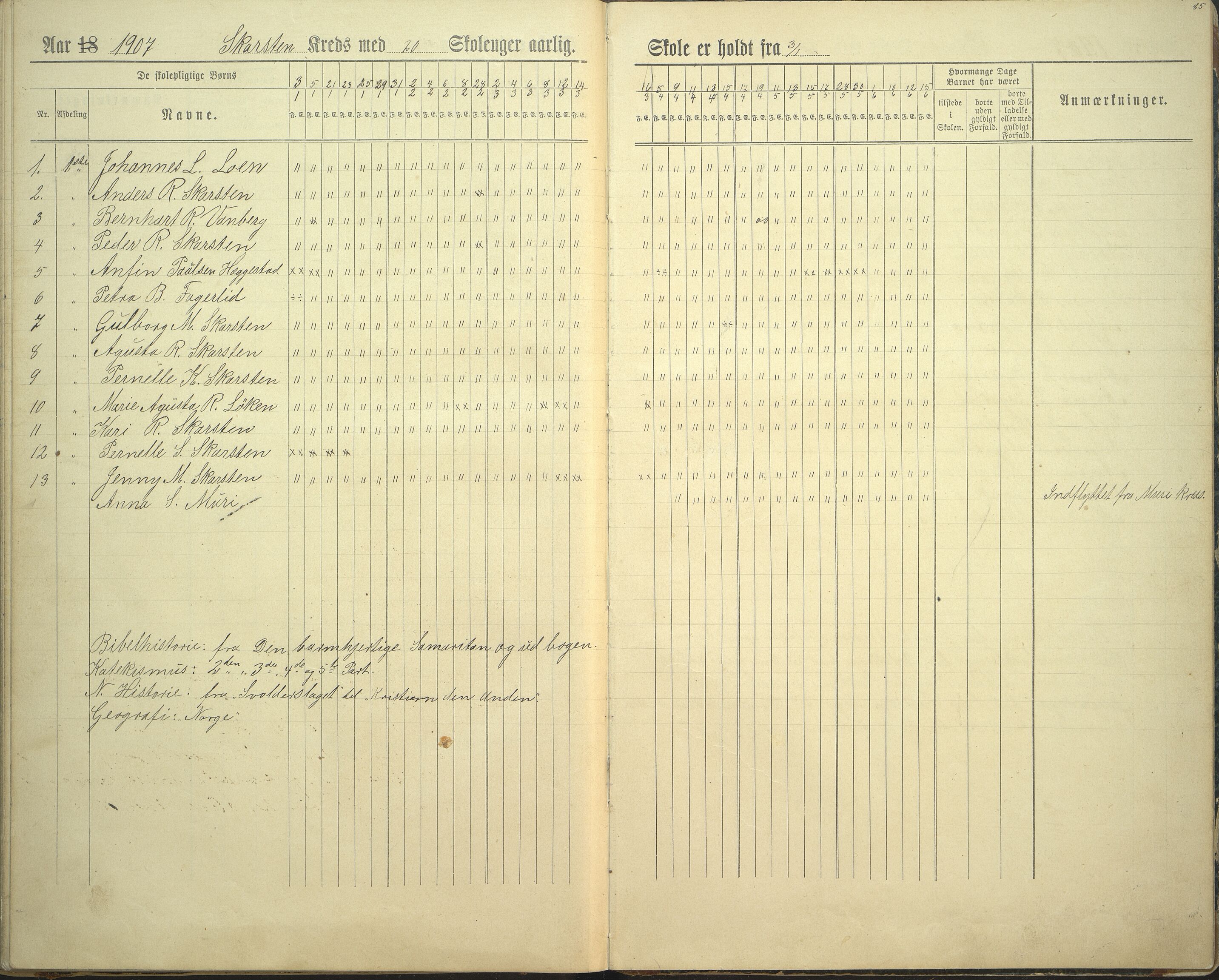 Innvik kommune. Rake skule, VLFK/K-14470.520.23/543/L0002: dagbok for Rake skule og Skarstein skule, 1894-1909, s. 85