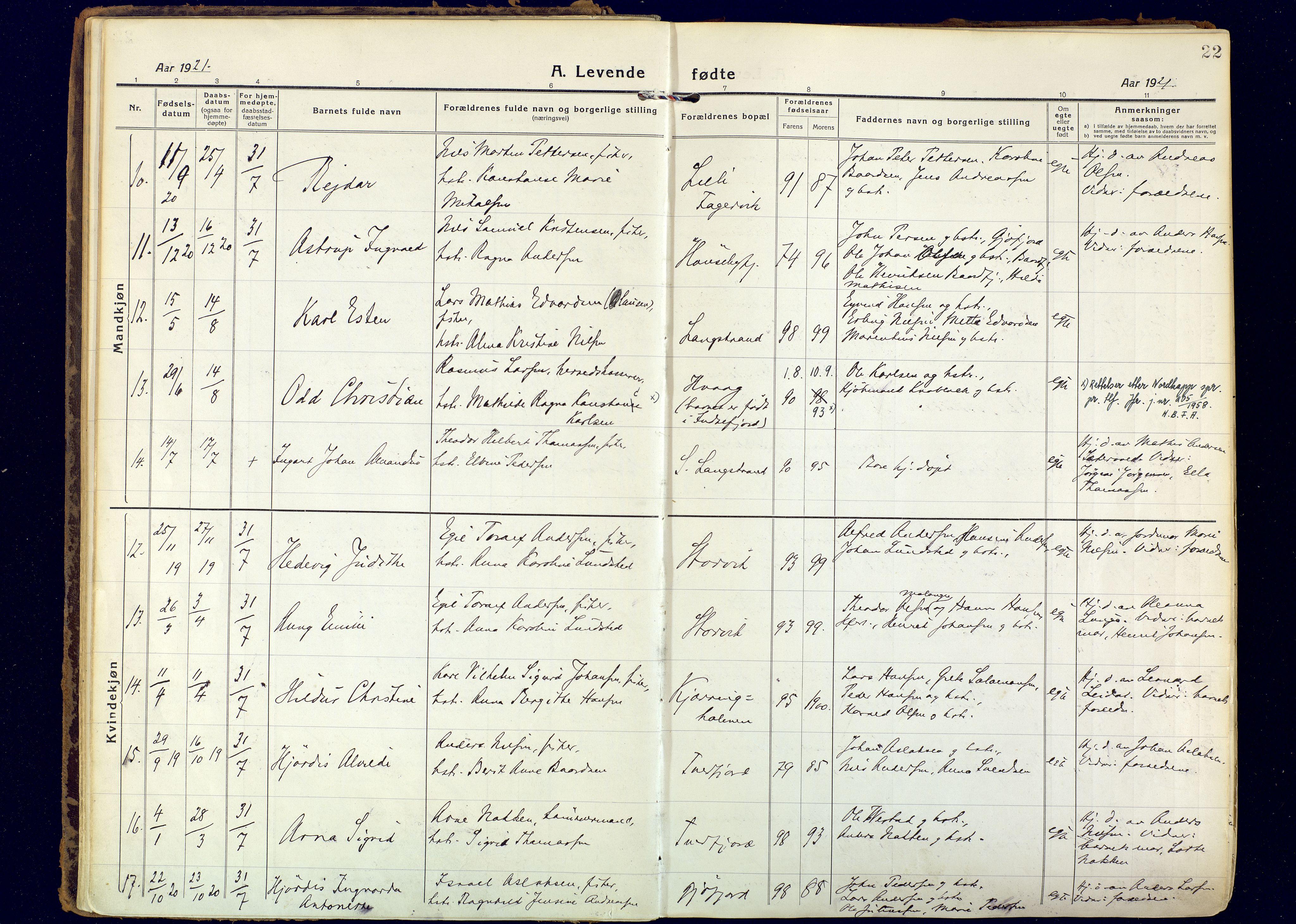 Hammerfest sokneprestkontor, AV/SATØ-S-1347/H/Ha/L0018.kirke: Ministerialbok nr. 18, 1918-1933, s. 22