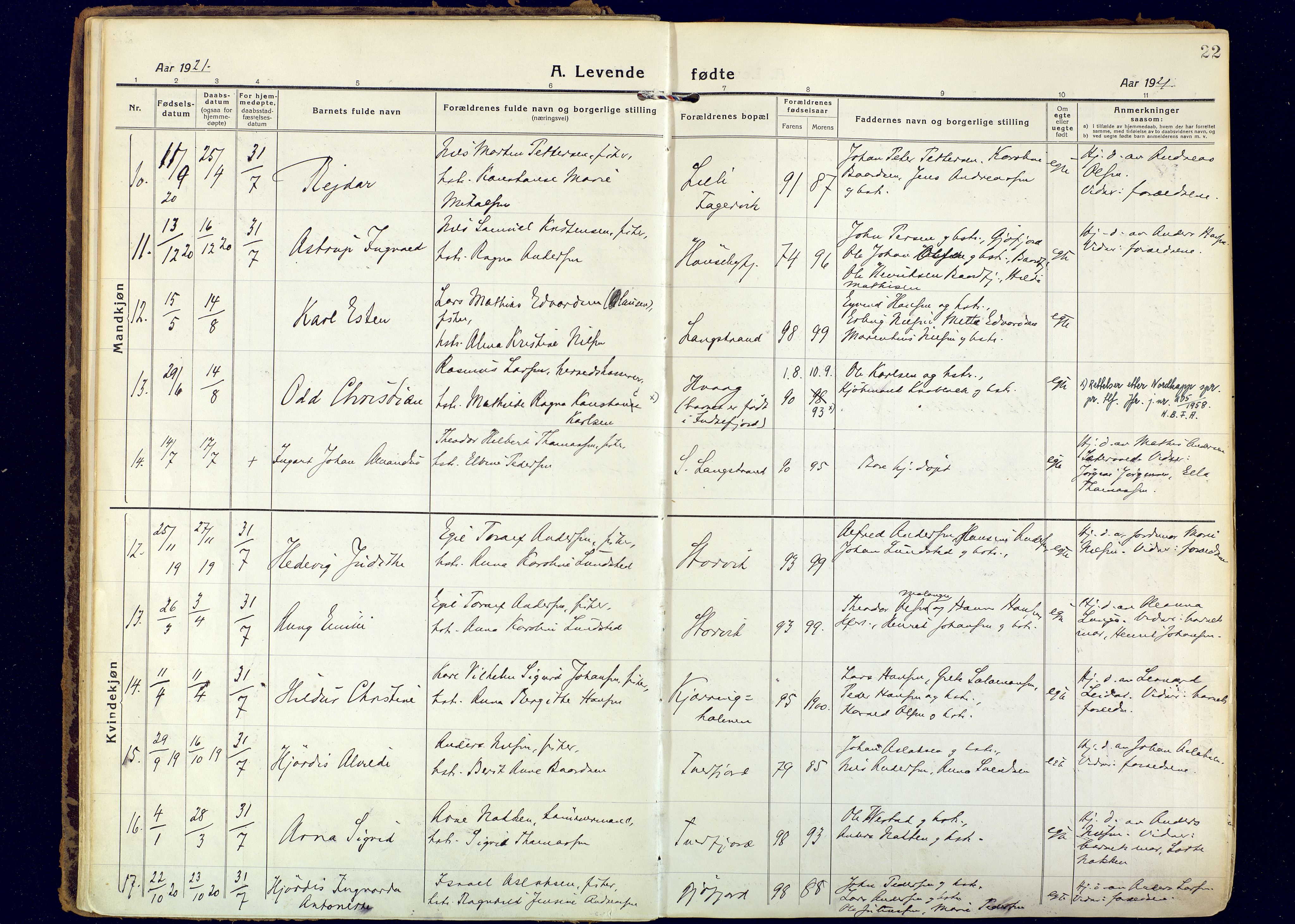 Hammerfest sokneprestkontor, SATØ/S-1347: Ministerialbok nr. 18, 1918-1933, s. 22