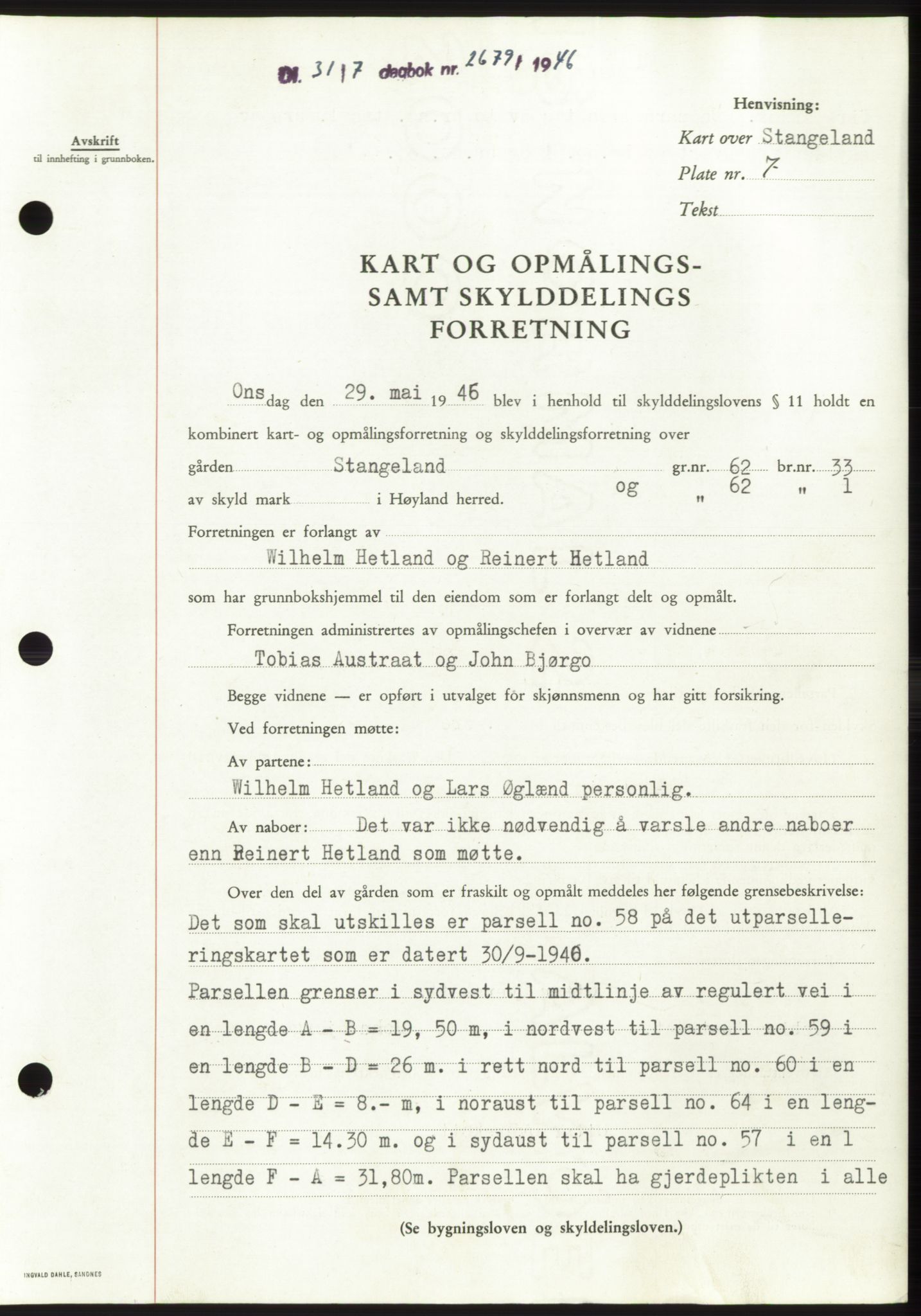 Jæren sorenskriveri, SAST/A-100310/03/G/Gba/L0090: Pantebok, 1946-1946, Dagboknr: 2679/1946