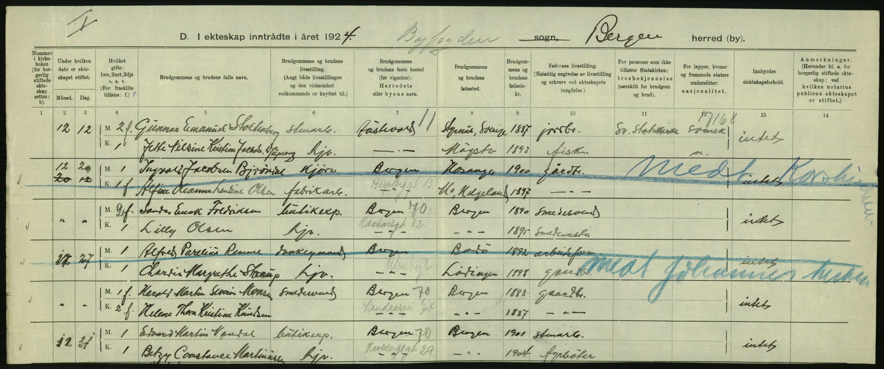 Statistisk sentralbyrå, Sosiodemografiske emner, Befolkning, RA/S-2228/D/Df/Dfc/Dfcd/L0028: Bergen: Gifte, døde., 1924, s. 334