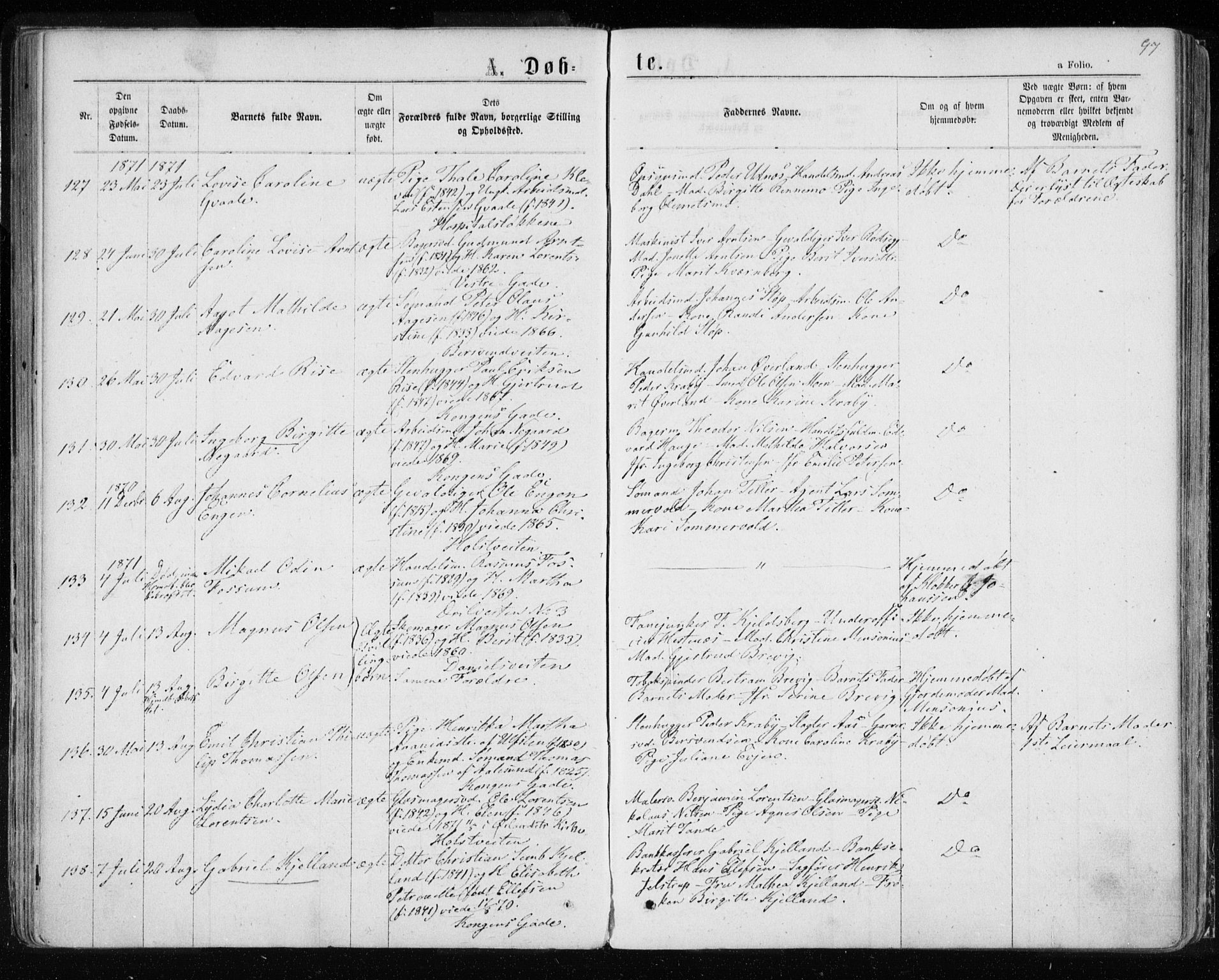 Ministerialprotokoller, klokkerbøker og fødselsregistre - Sør-Trøndelag, AV/SAT-A-1456/601/L0054: Ministerialbok nr. 601A22, 1866-1877, s. 97