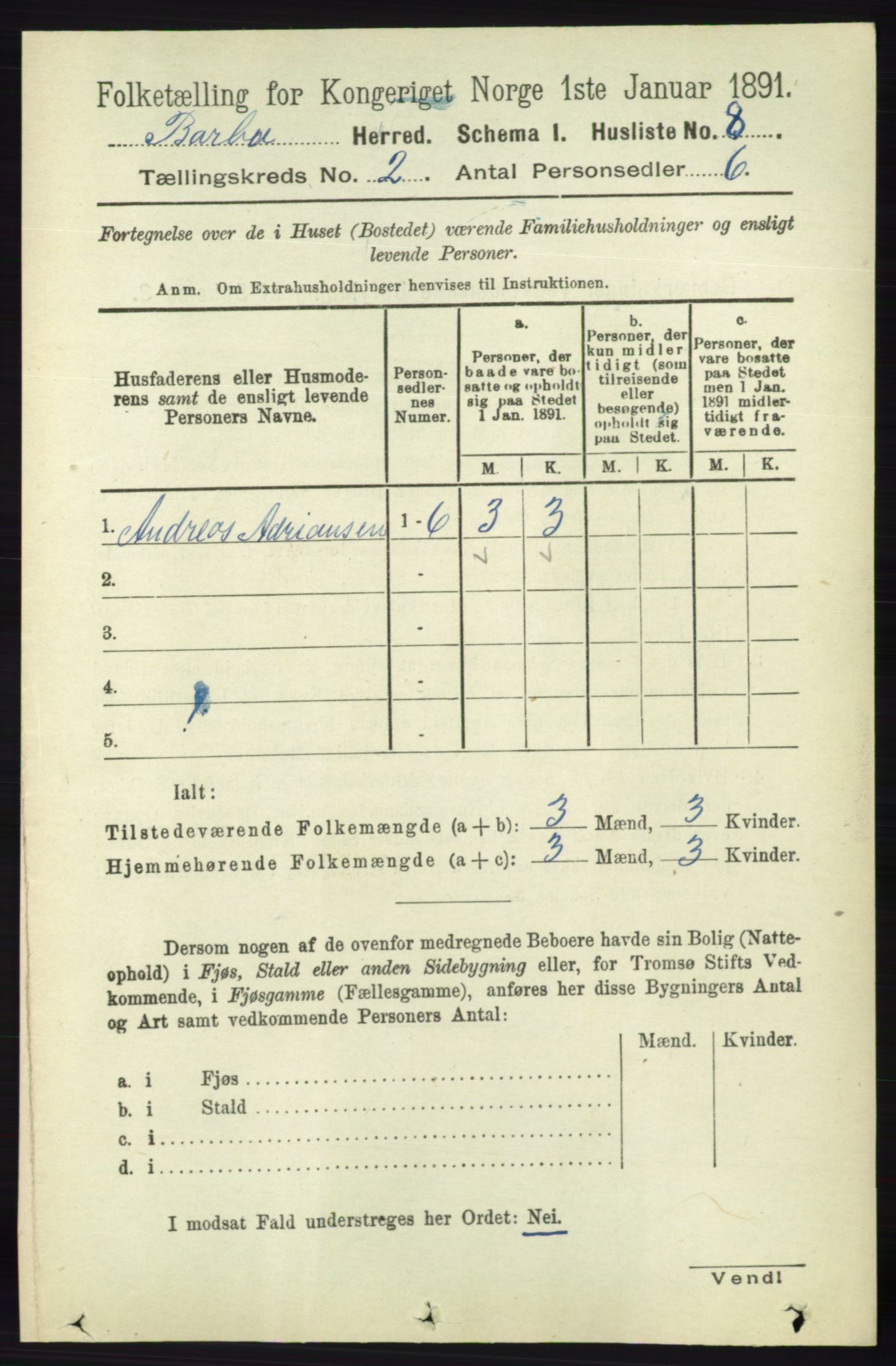 RA, Folketelling 1891 for 0990 Barbu herred, 1891, s. 850