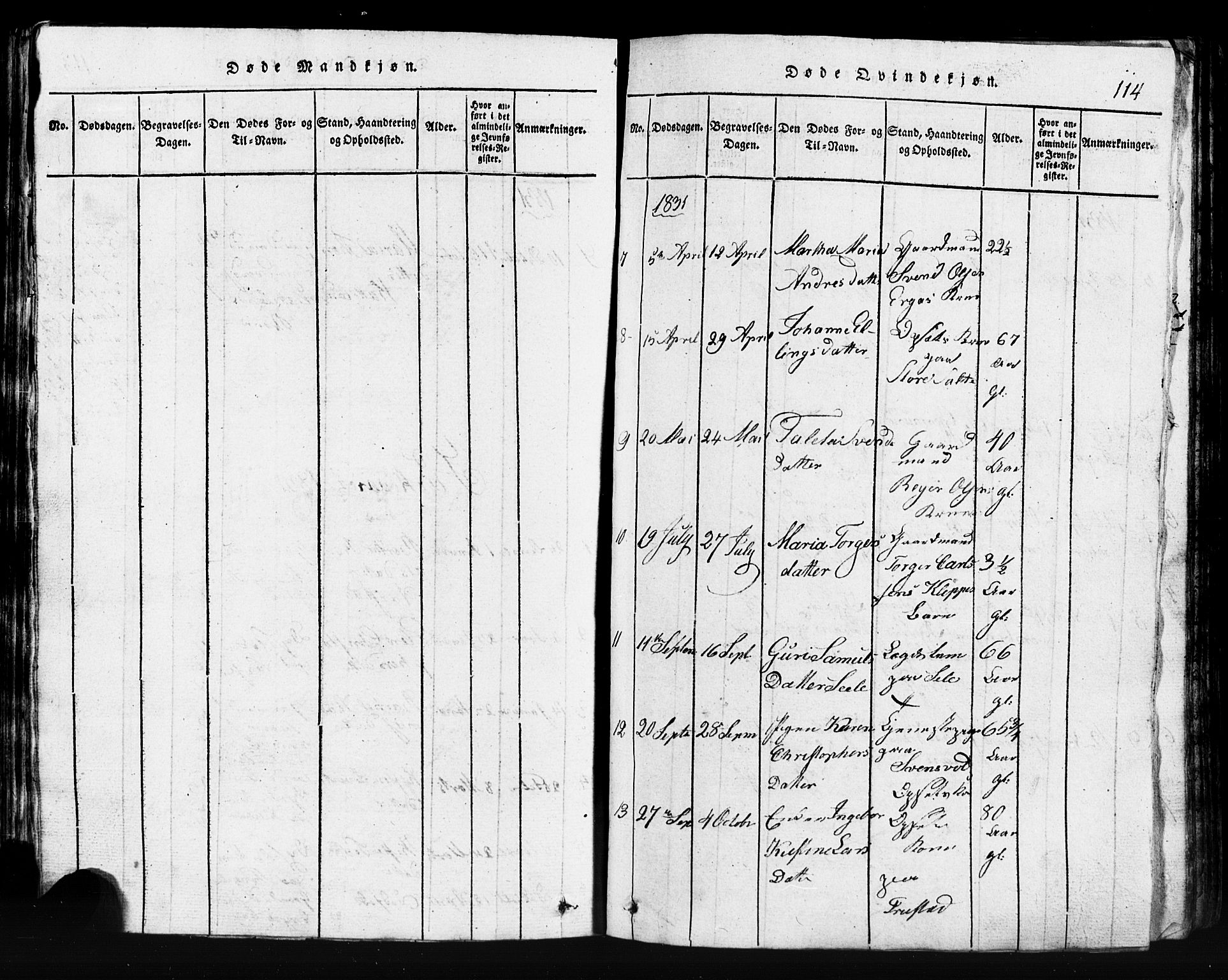 Klepp sokneprestkontor, AV/SAST-A-101803/001/3/30BB/L0001: Klokkerbok nr.  B 1, 1816-1859, s. 114