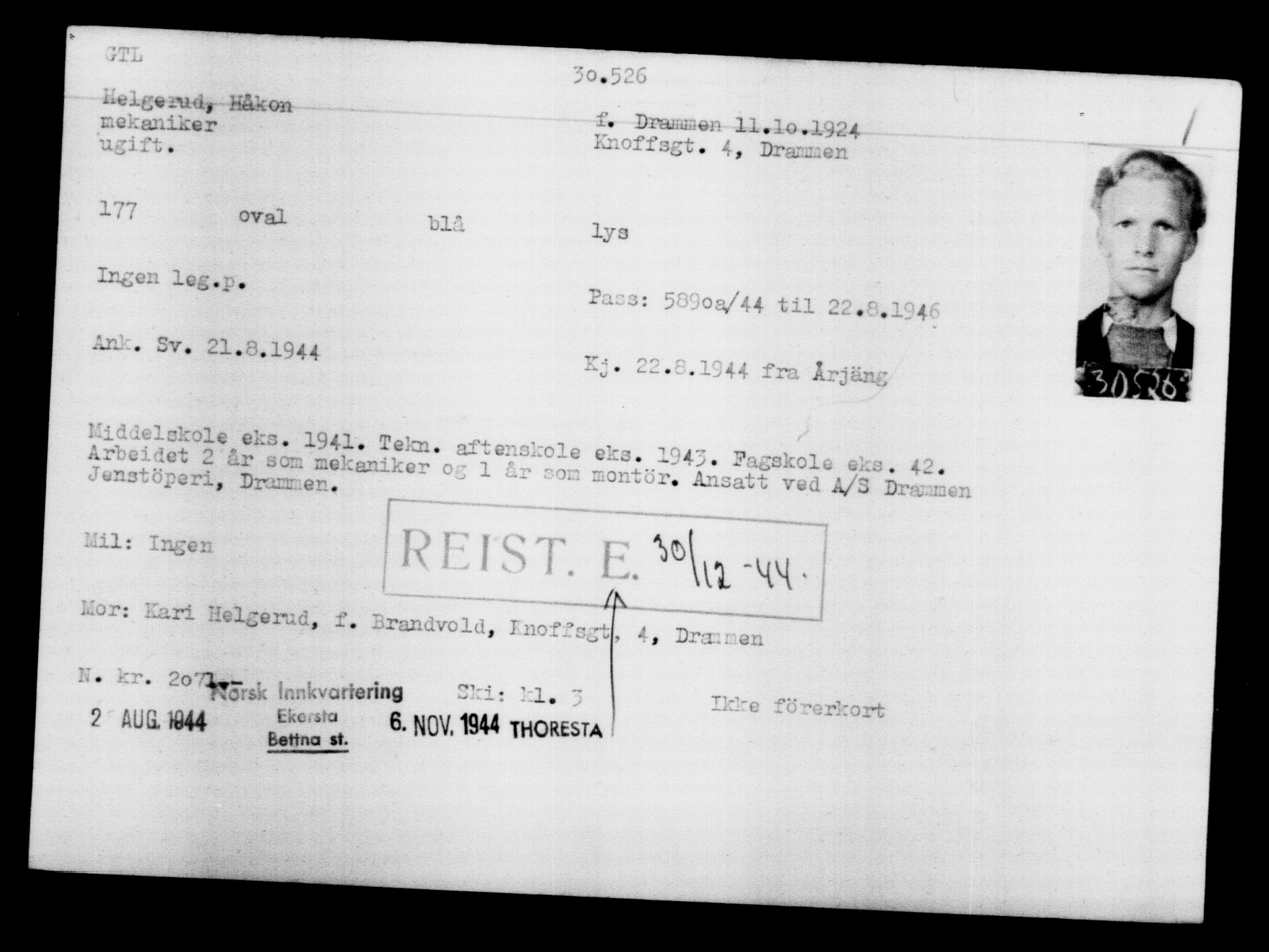 Utenriksstasjonene, Legasjonen i Stockholm, Flyktningkontoret, AV/RA-S-6753/V/Va/L0012: Kjesäterkartoteket, flyktninger med registreringsnr. 28300-31566, 1940-1945, s. 2429