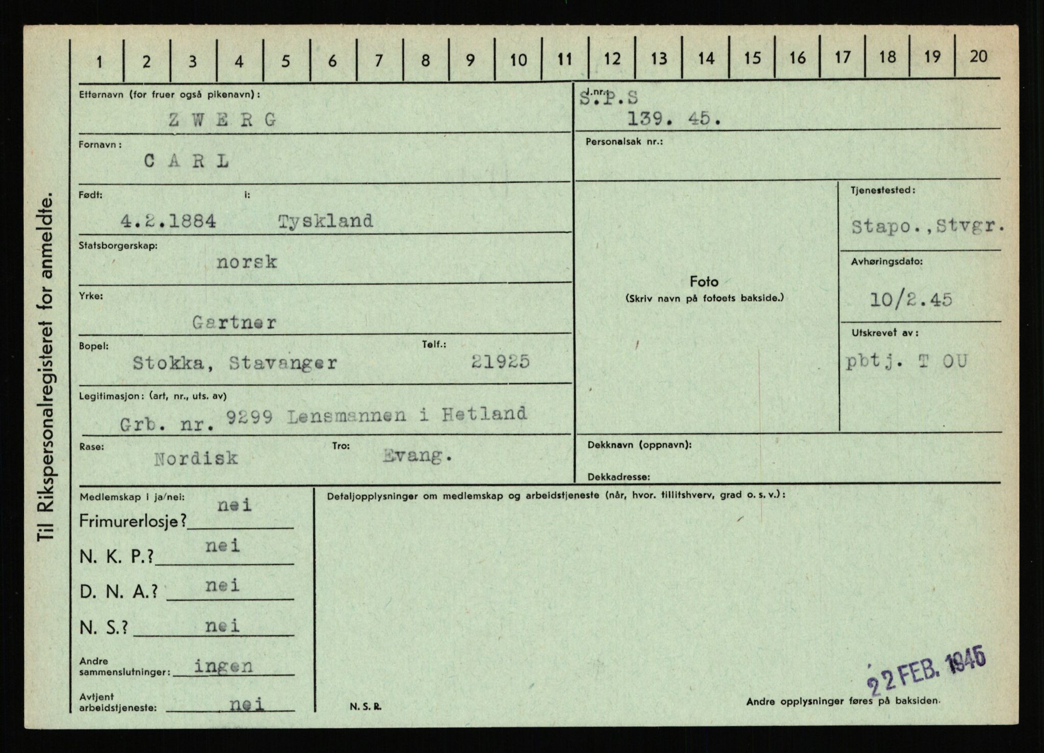 Statspolitiet - Hovedkontoret / Osloavdelingen, AV/RA-S-1329/C/Ca/L0016: Uberg - Øystese, 1943-1945, s. 3348