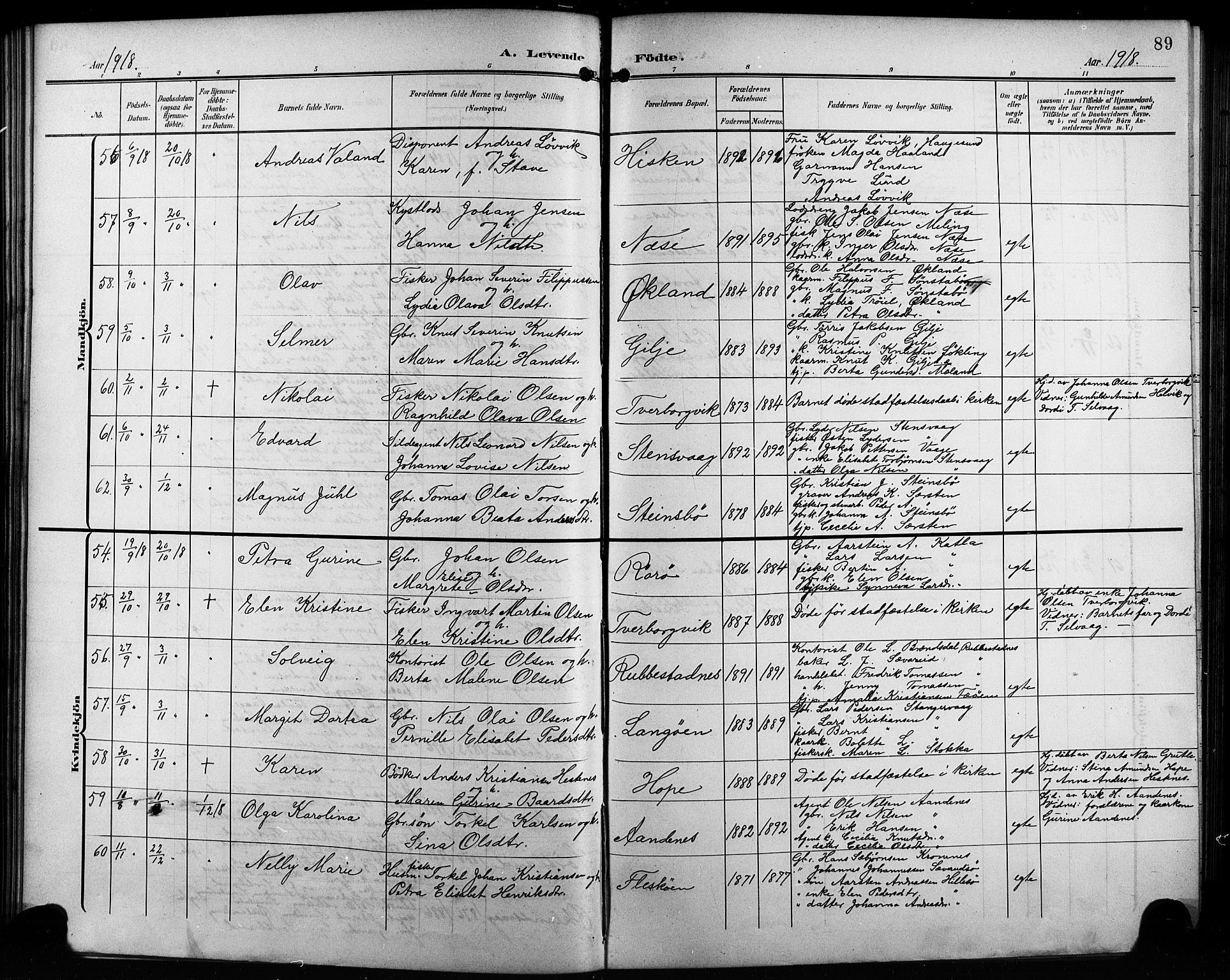 Finnås sokneprestembete, AV/SAB-A-99925/H/Ha/Hab/Habb/L0005: Klokkerbok nr. B 5, 1907-1920, s. 89