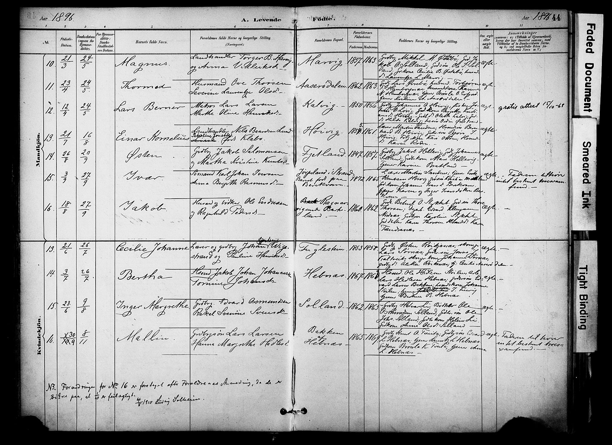 Jelsa sokneprestkontor, AV/SAST-A-101842/01/IV: Ministerialbok nr. A 10, 1884-1906, s. 44